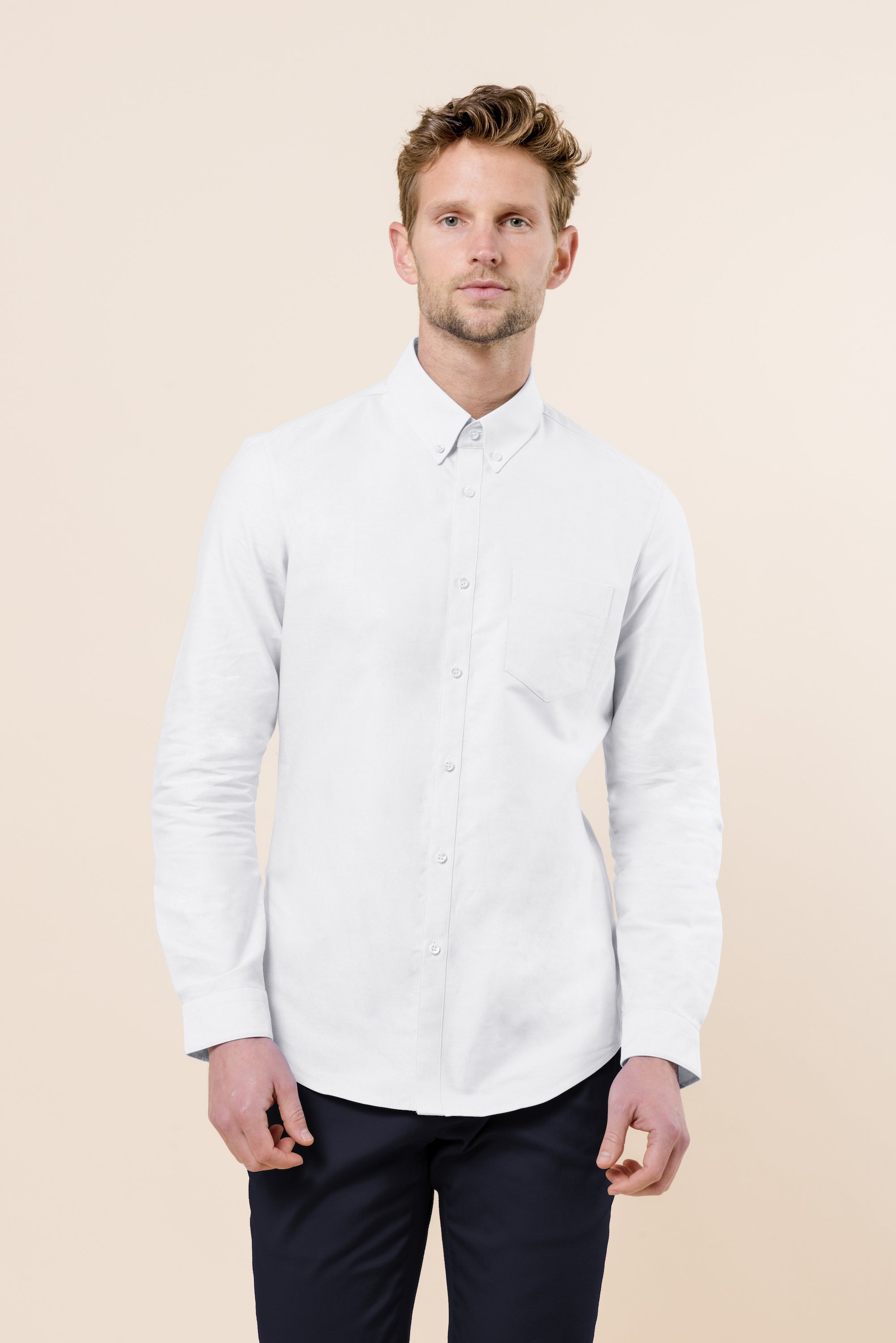 Custom Bespoke Tailored Los Angeles Mercer Shirt model Jimmy in White BreezeTech