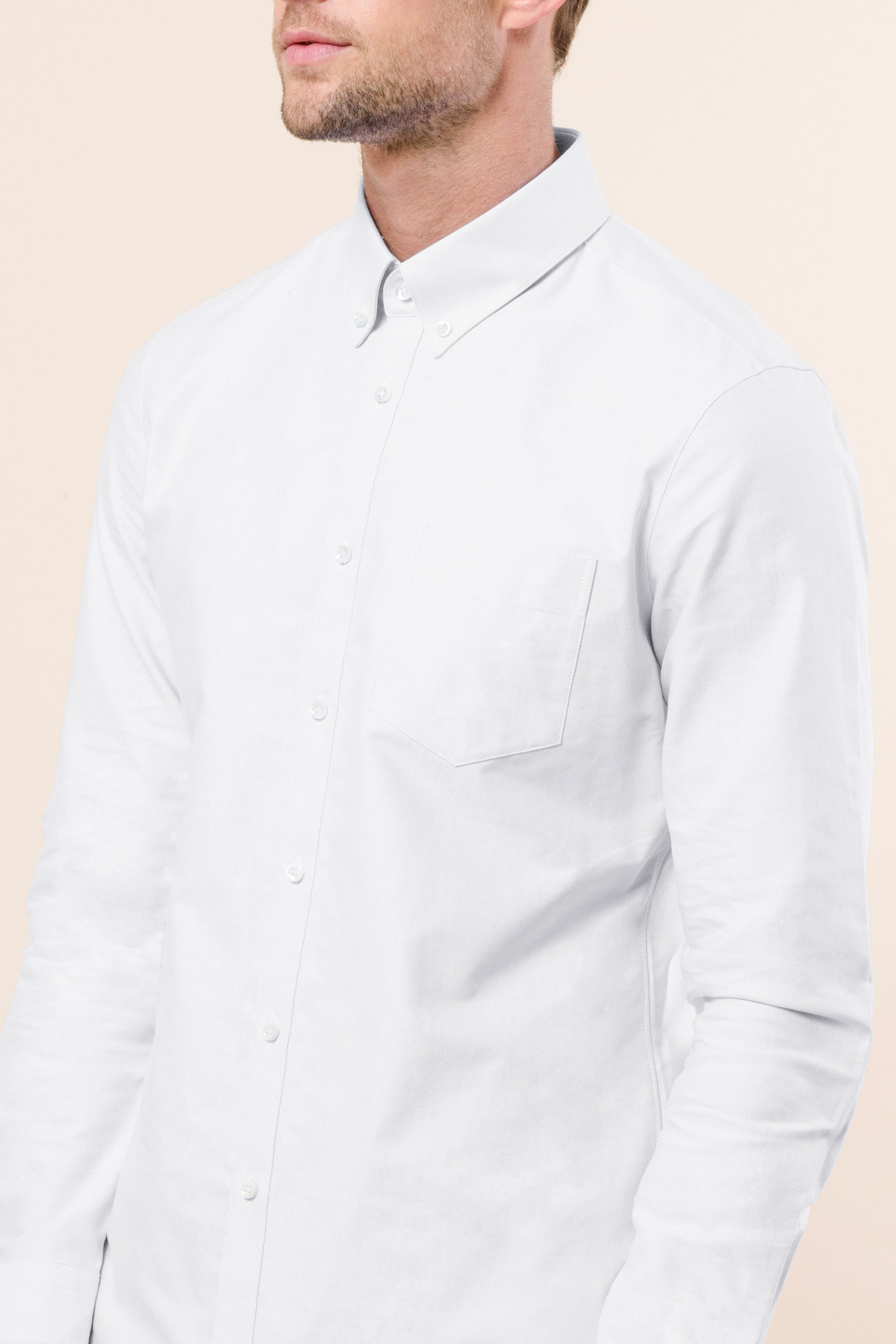 Custom Bespoke Tailored Mercer Shirt model Jimmy in White BreezeTech