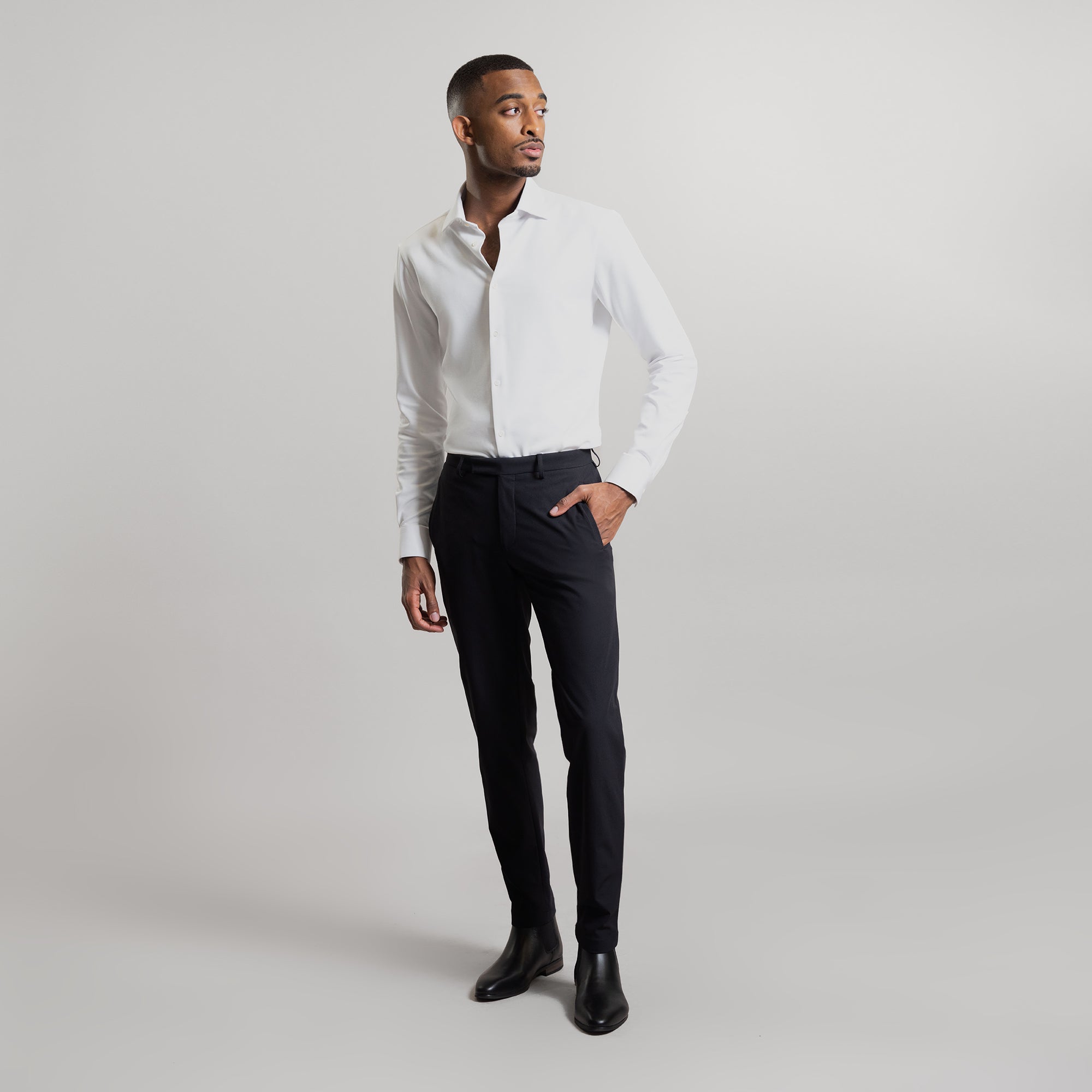 Custom Bespoke Tailored Spread Shirt model Ky in White PureTech