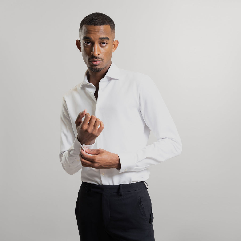 Custom Bespoke Tailored Spread Shirt model Ky in White PureTech