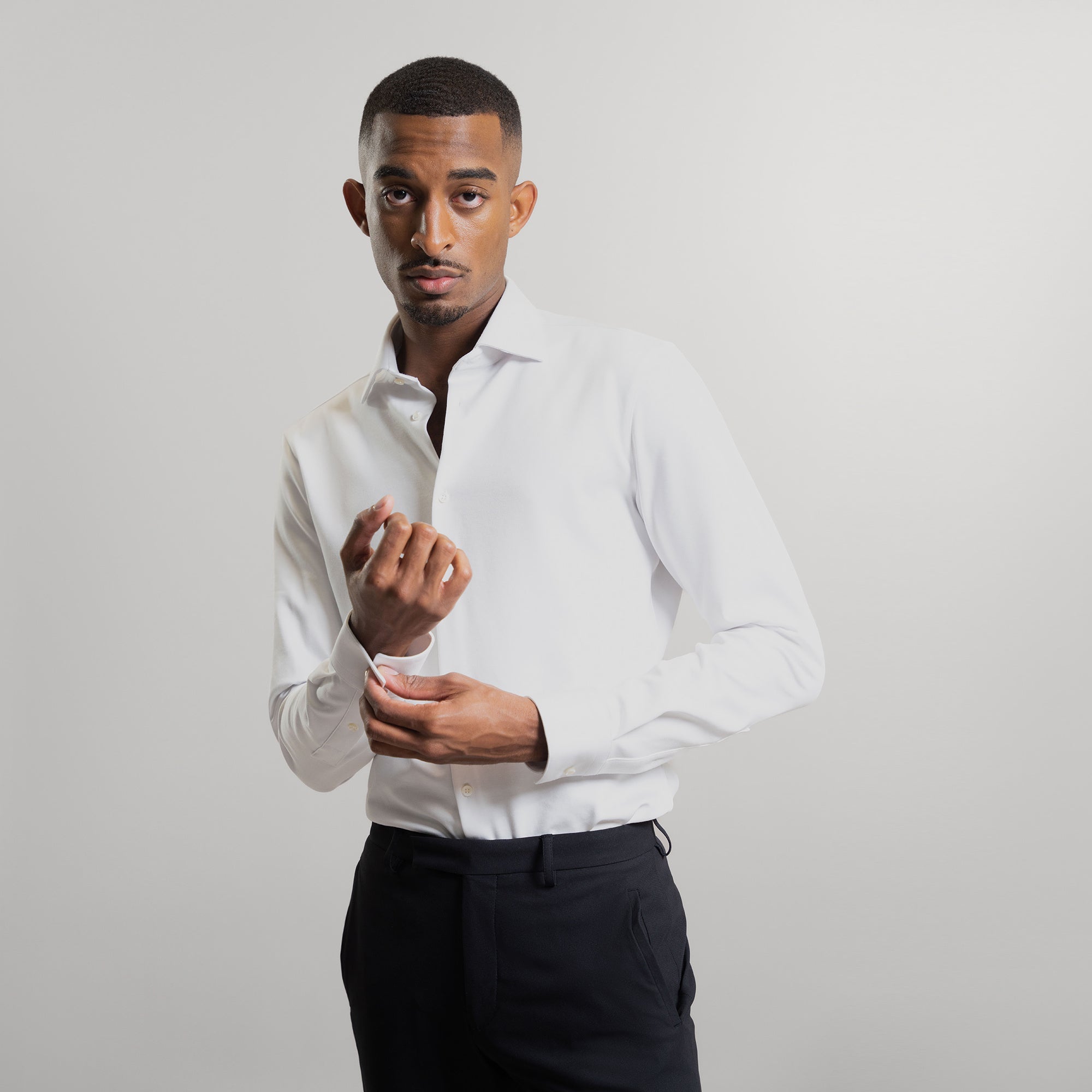 Custom Bespoke Tailored Spread Shirt model Ky in White PureTech