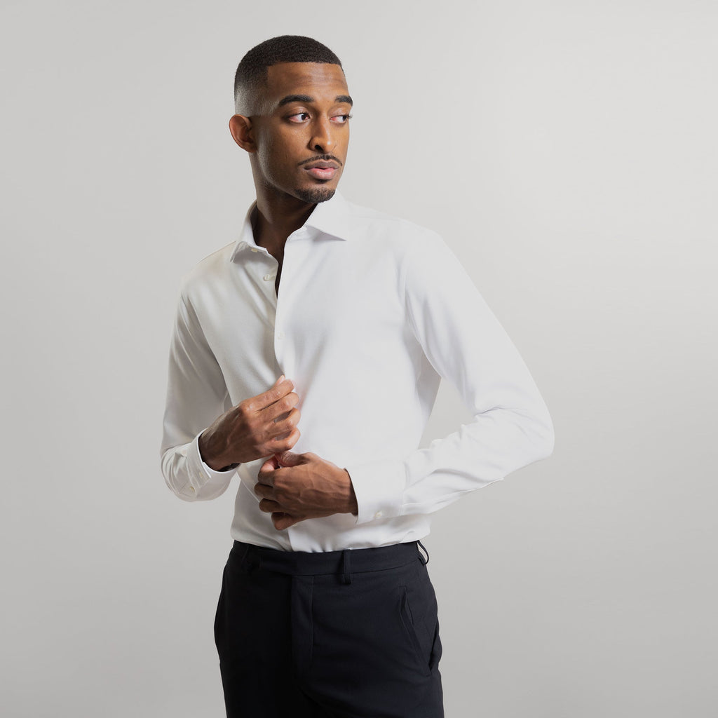 Custom Bespoke Tailored Spread Shirt model Ky in White PureTech