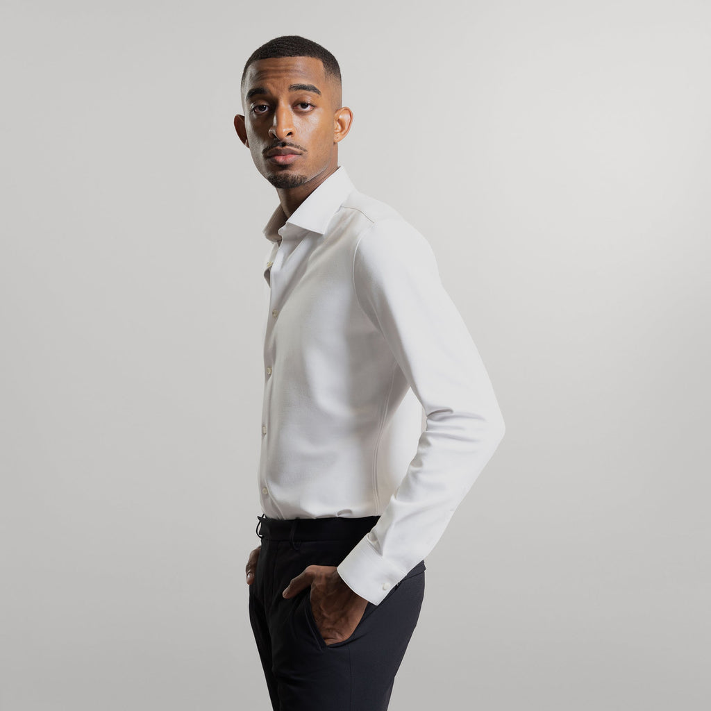 Custom Bespoke Tailored Spread Shirt model Ky in White PureTech
