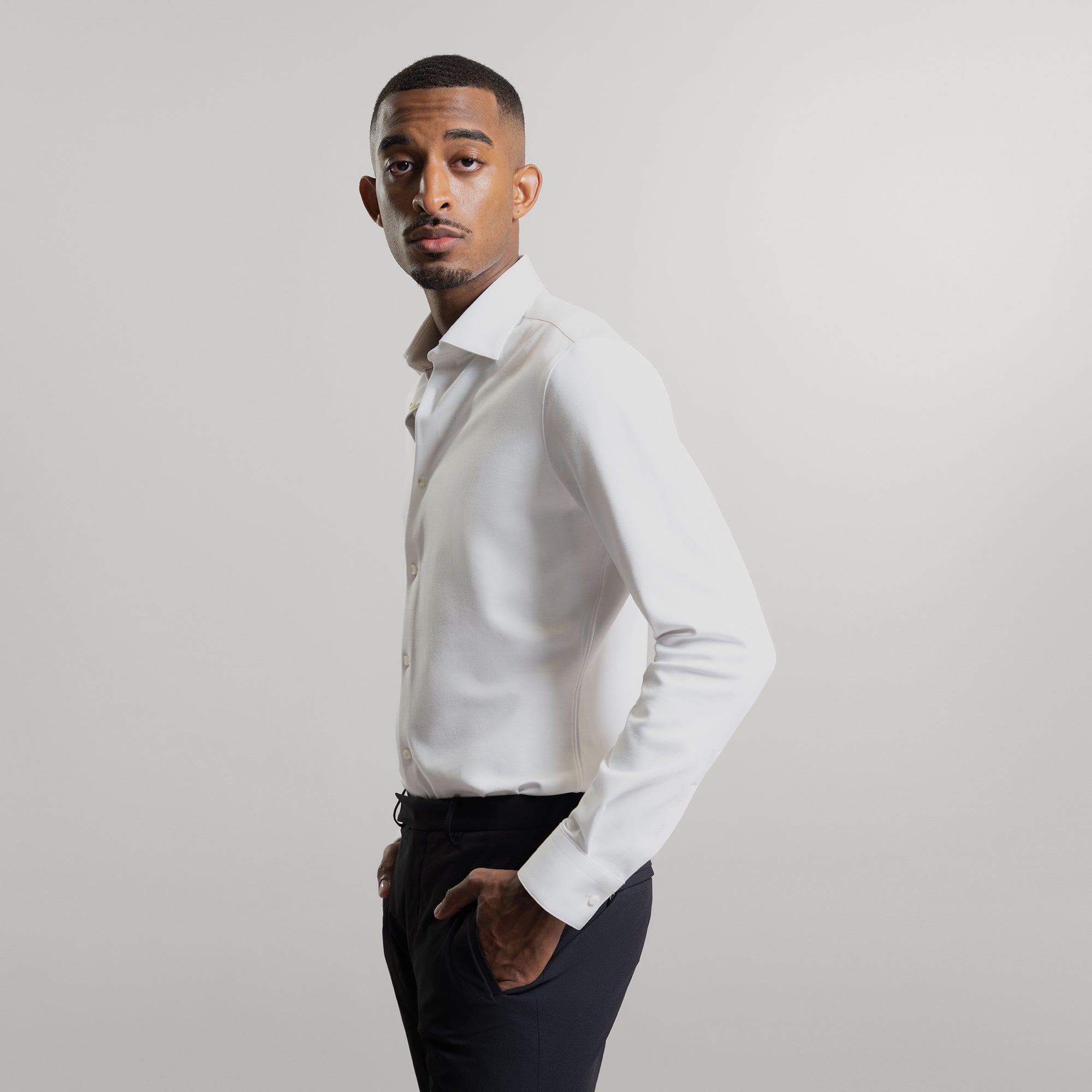 Custom Bespoke Tailored Spread Shirt model Ky in White PureTech