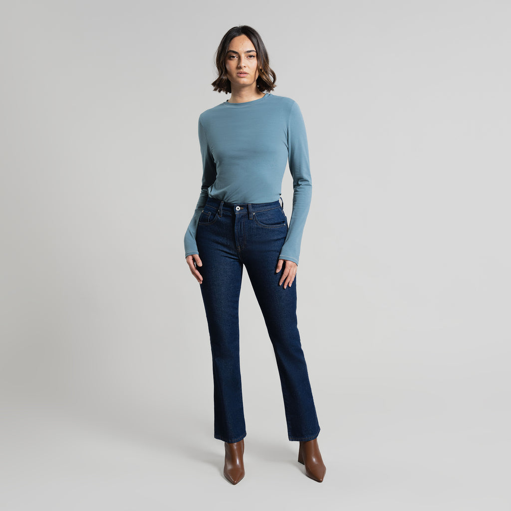 Tags:(5'8"|0-2) custom bootcut jeans vintage model Moe in Deep Indigo