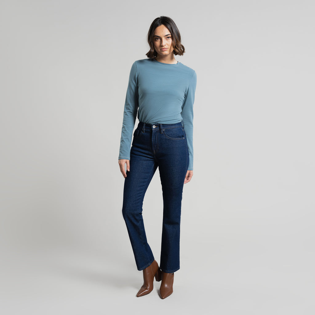 Tags:(5'8"|0-2) custom bootcut jeans vintage model Moe in Deep Indigo