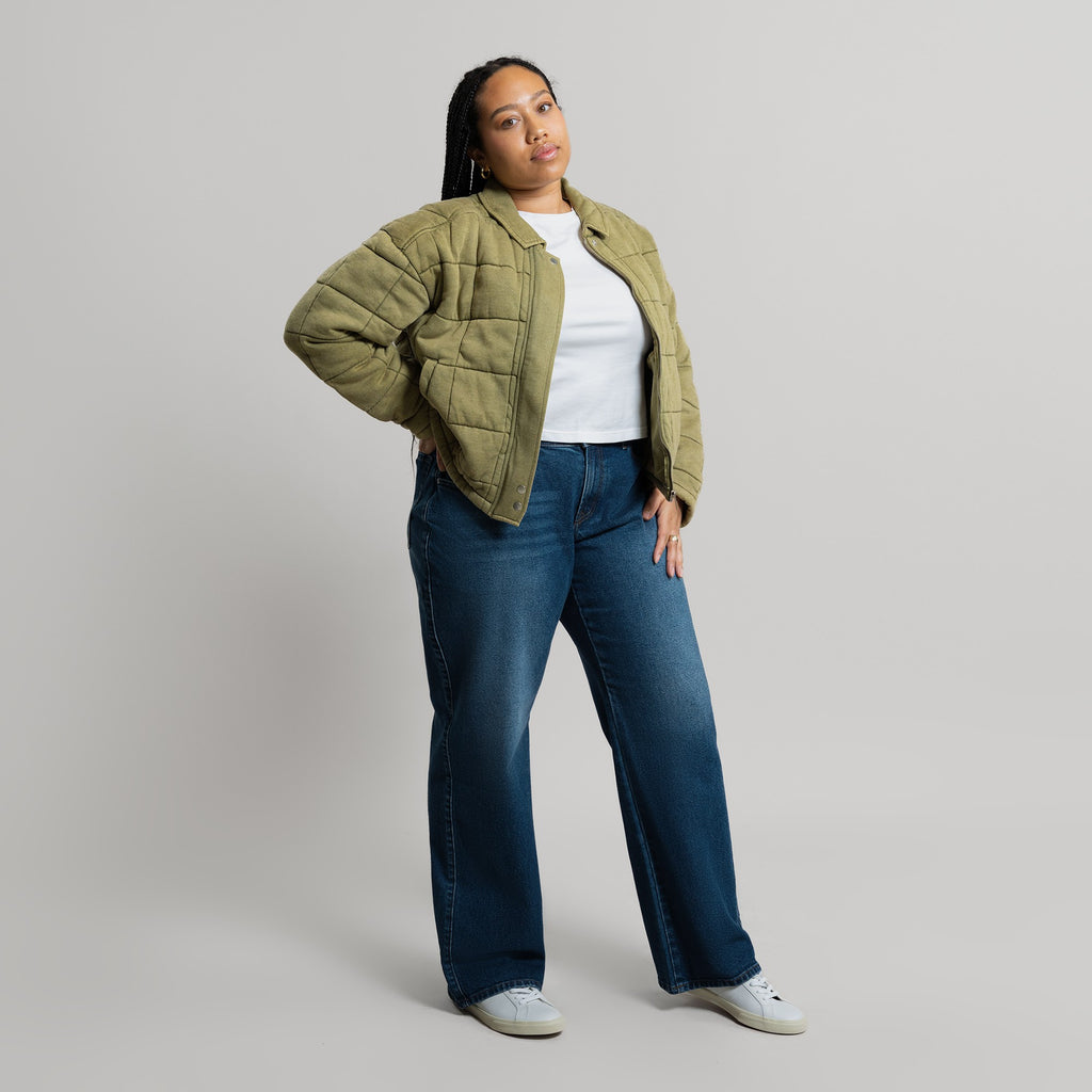 Tags:(5'2"|10-12) True vintage relaxed straight jeans custom sizeless tailored model Alysa in Faded Sur