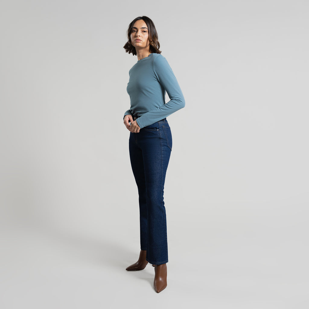 Tags:(5'8"|0-2) custom bootcut jeans vintage model Moe in Deep Indigo