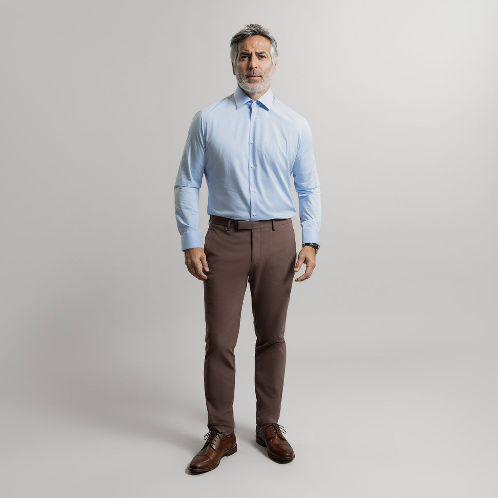 Custom Bespoke Tailored Spread Shirt model Guillermo in Light Blue BreezeTech