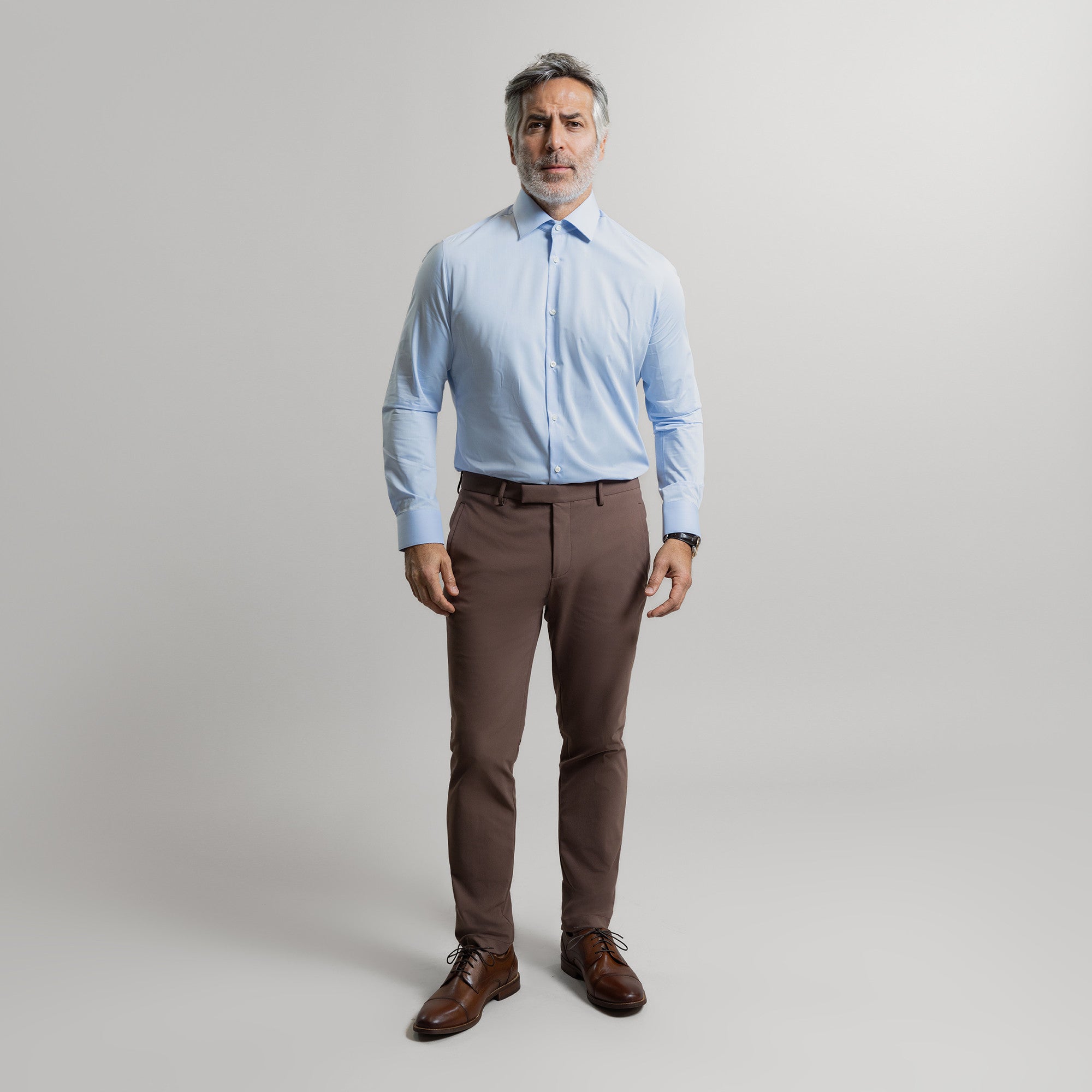 Custom Bespoke Tailored Spread Shirt model Guillermo in Light Blue BreezeTech