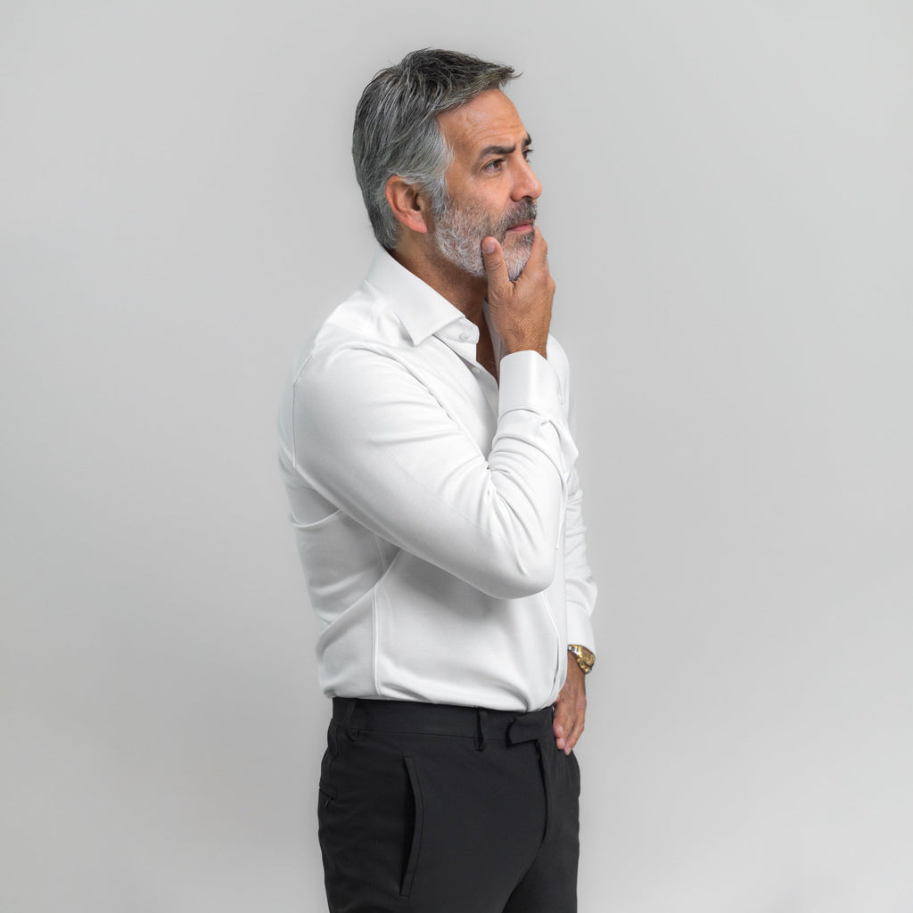 Custom Bespoke Tailored Spread Shirt model Guillermo in White PureTech