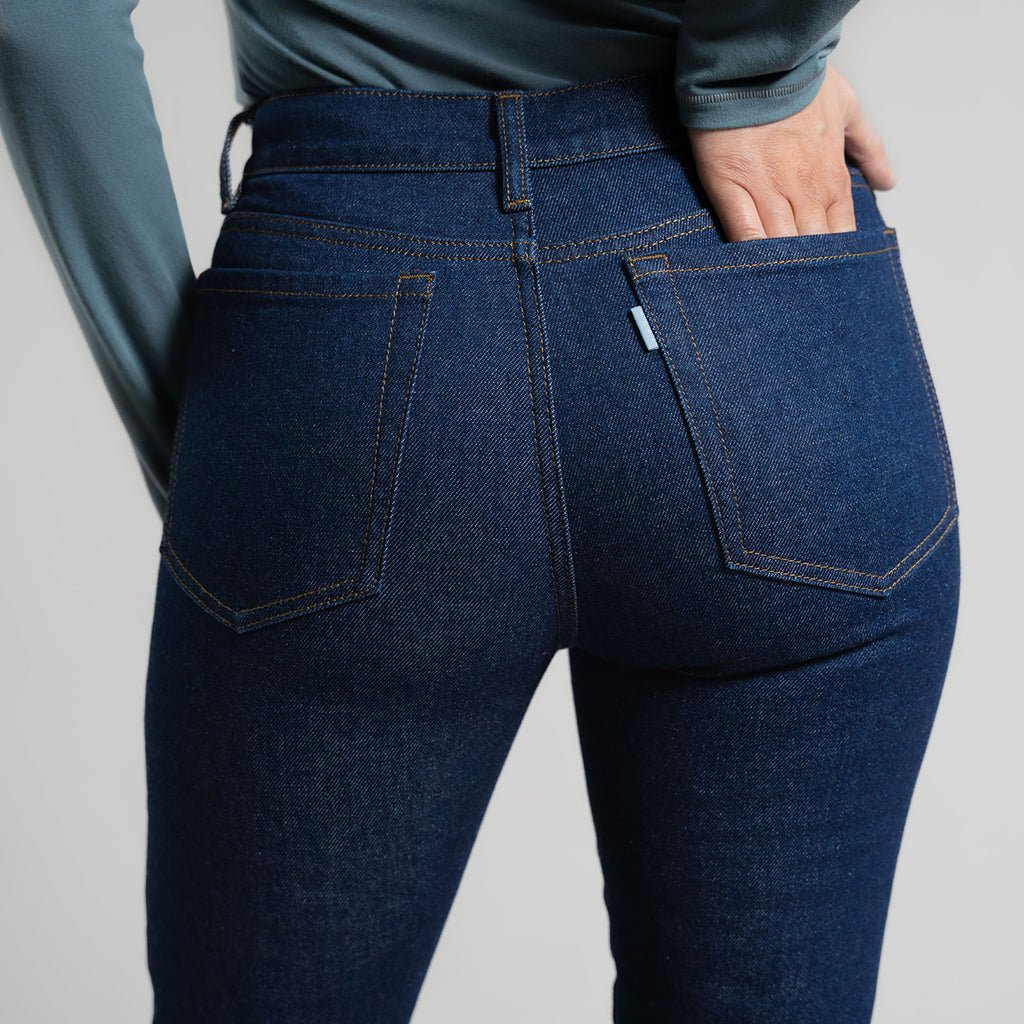 Tags:(5'8"|0-2) custom bootcut jeans vintage model Moe in Deep Indigo