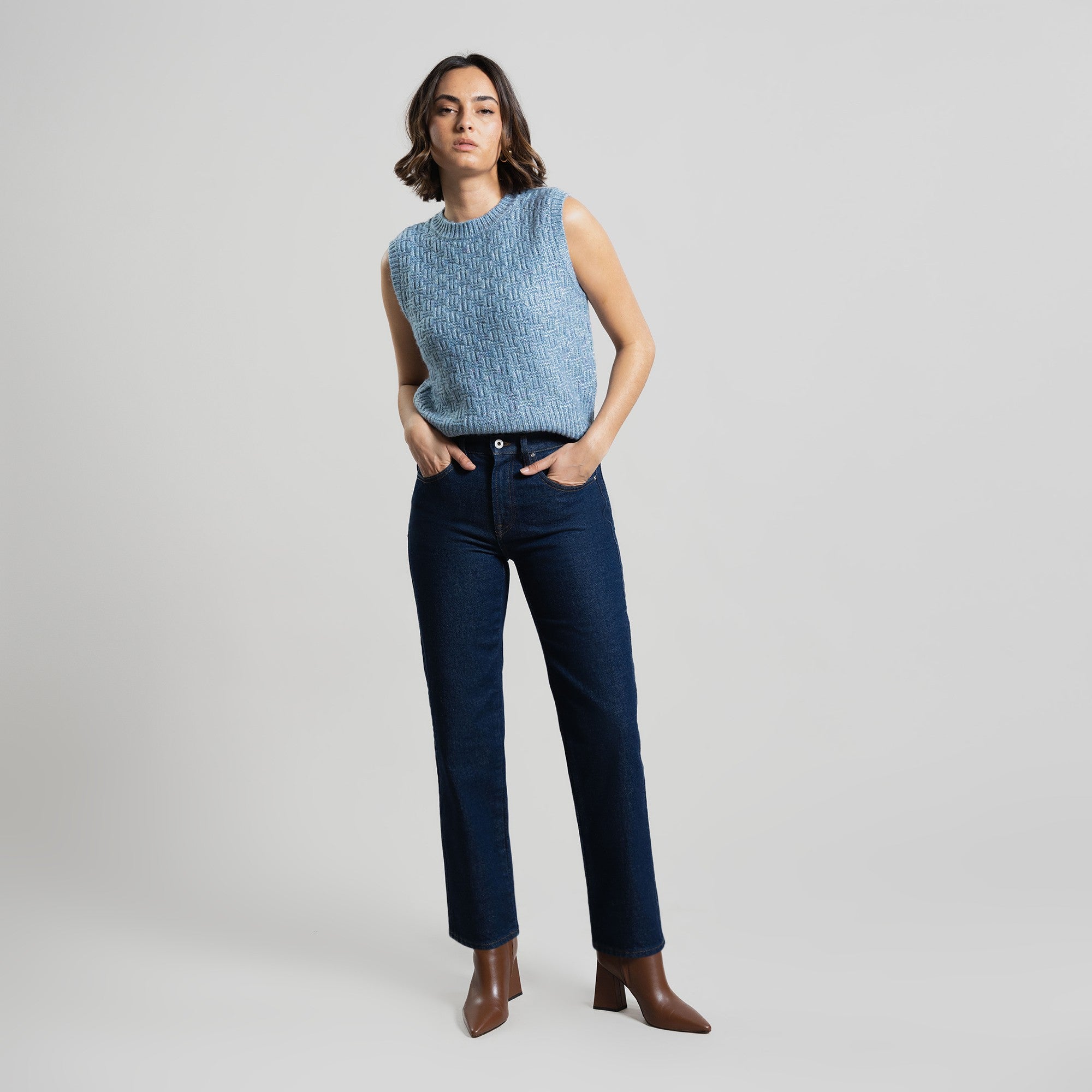 Tags:(5'8"|0-2) True straight jeans custom sizeless tailored model Moe in Deep Indigo