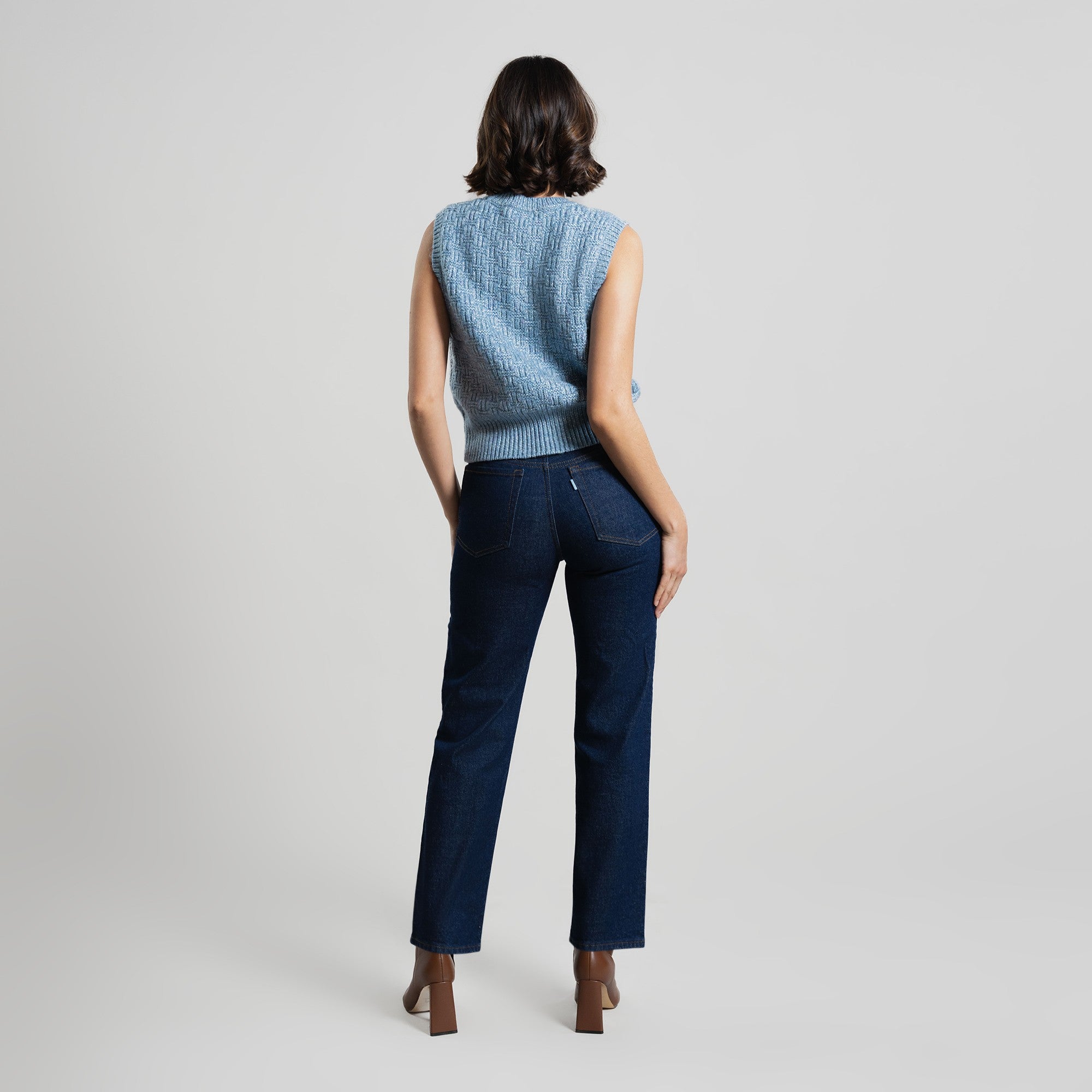 Tags:(5'8"|0-2) True straight jeans custom sizeless tailored model Moe in Deep Indigo