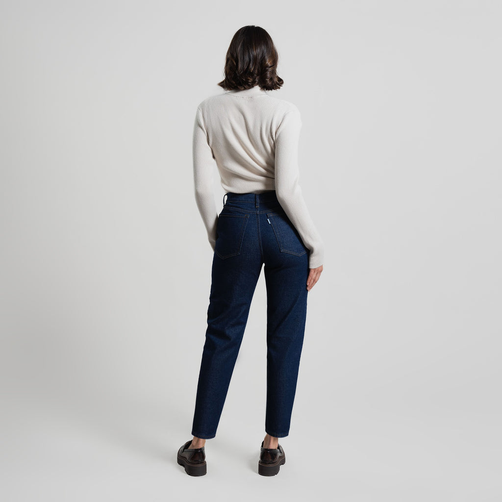 Tags:(5'8"|0-2) True vintage mom jeans custom sizeless tailored model Moe in Deep Indigo