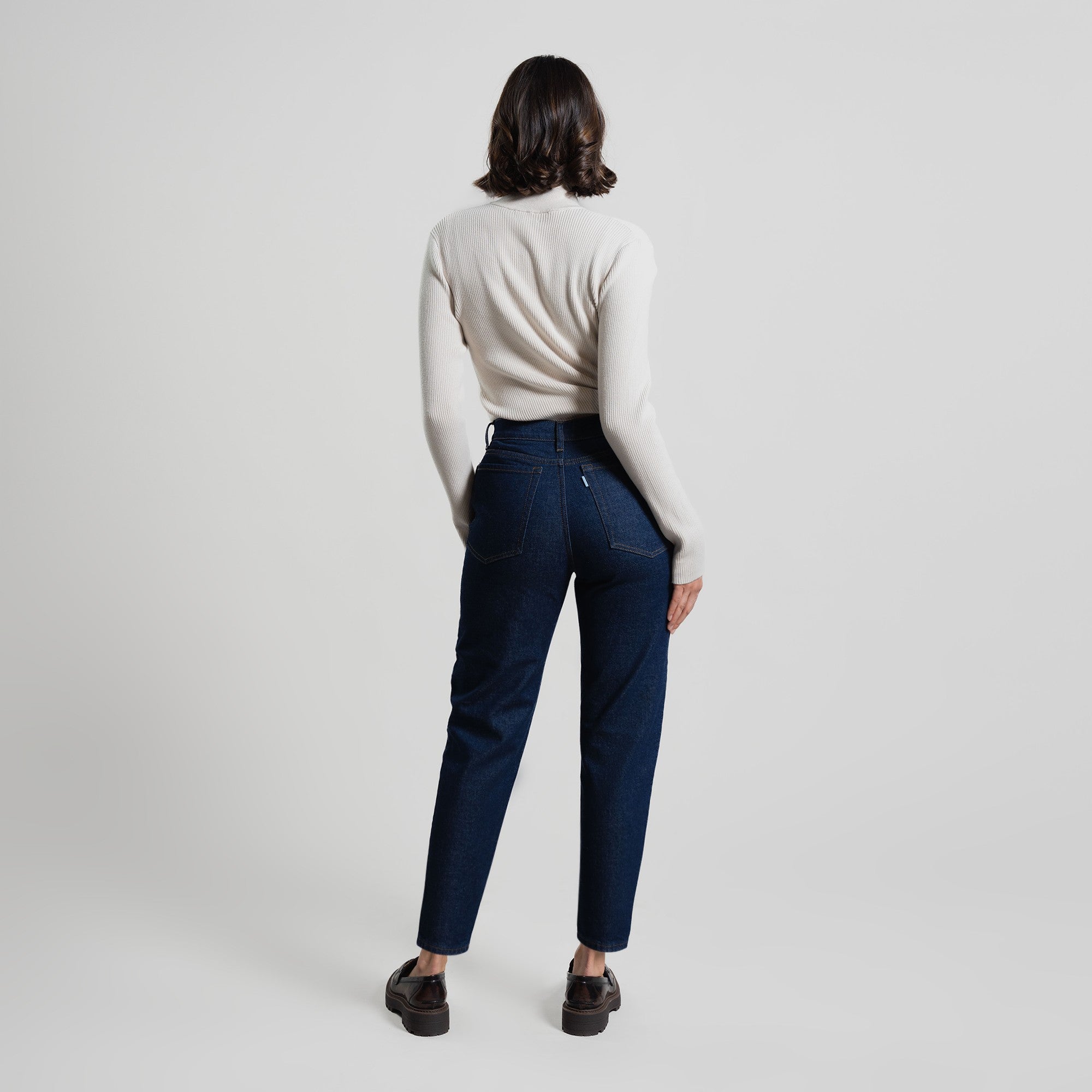 Tags:(5'8"|0-2) True vintage mom jeans custom sizeless tailored model Moe in Deep Indigo