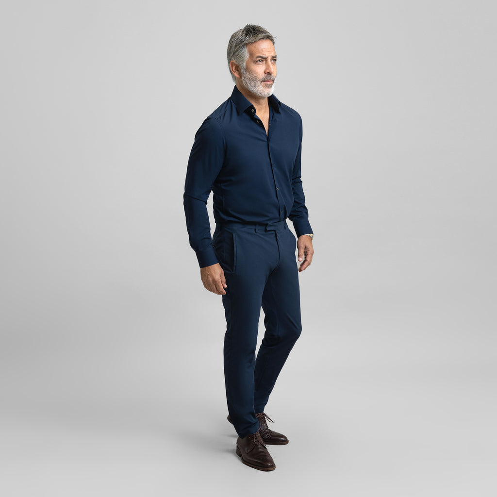 Custom Bespoke Tailored Spread Shirt model Guillermo in Navy BreezeTech