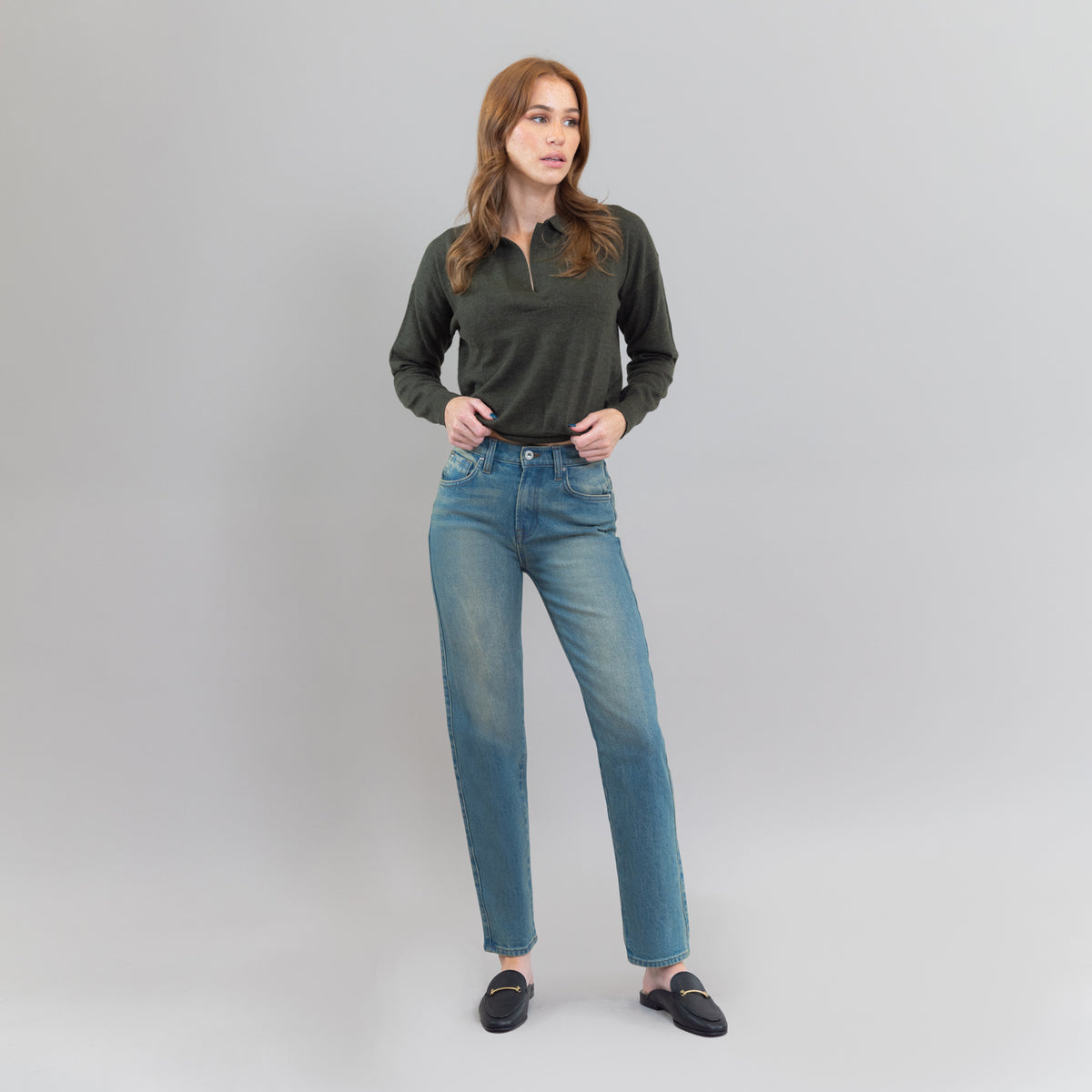 Tags:(5'9"|8-10) True straight jeans custom sizeless tailored model Kelsey in Indigo Dune