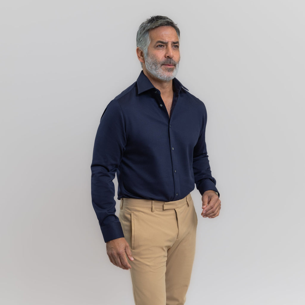 Custom Bespoke Tailored Spread Shirt model Guillermo in Navy PureTech