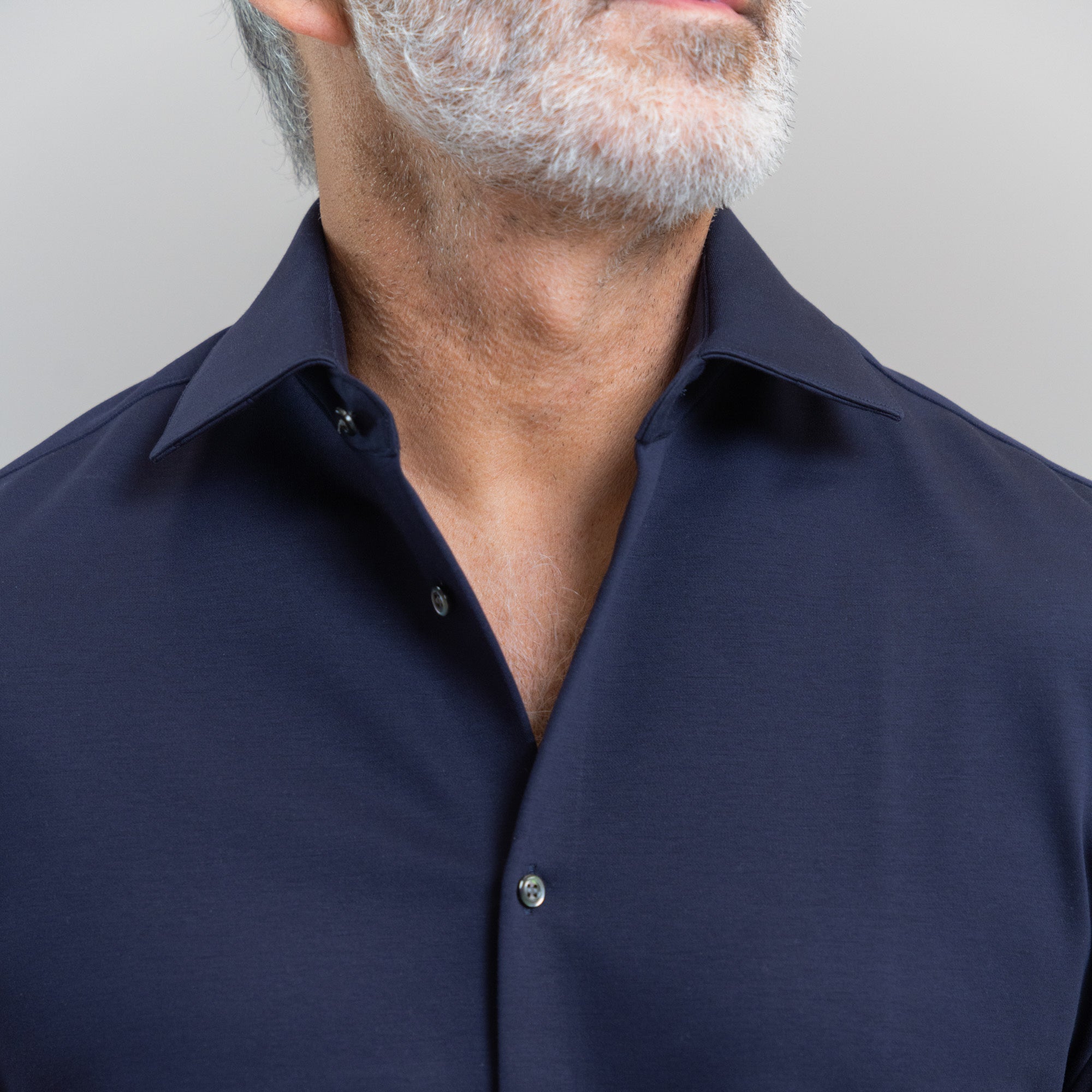 Custom Bespoke Tailored Spread Shirt model Guillermo in Navy PureTech