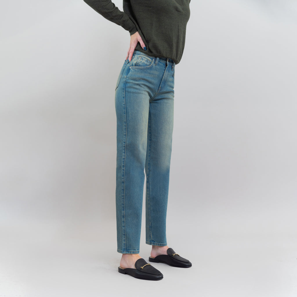 Tags:(5'9"|8-10) True straight jeans custom sizeless tailored model Kelsey in Indigo Dune