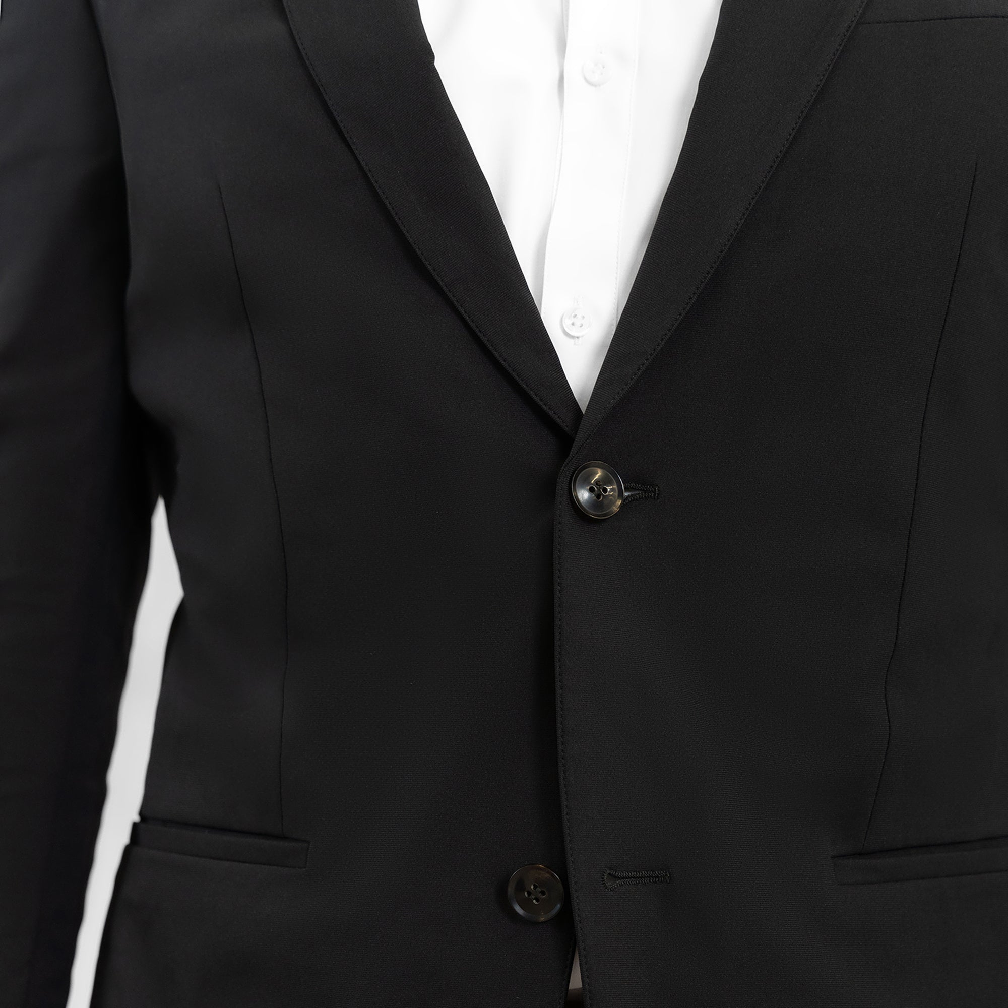 Bespoke custom athleisure technical athletic stretch suit los angeles model John in Black