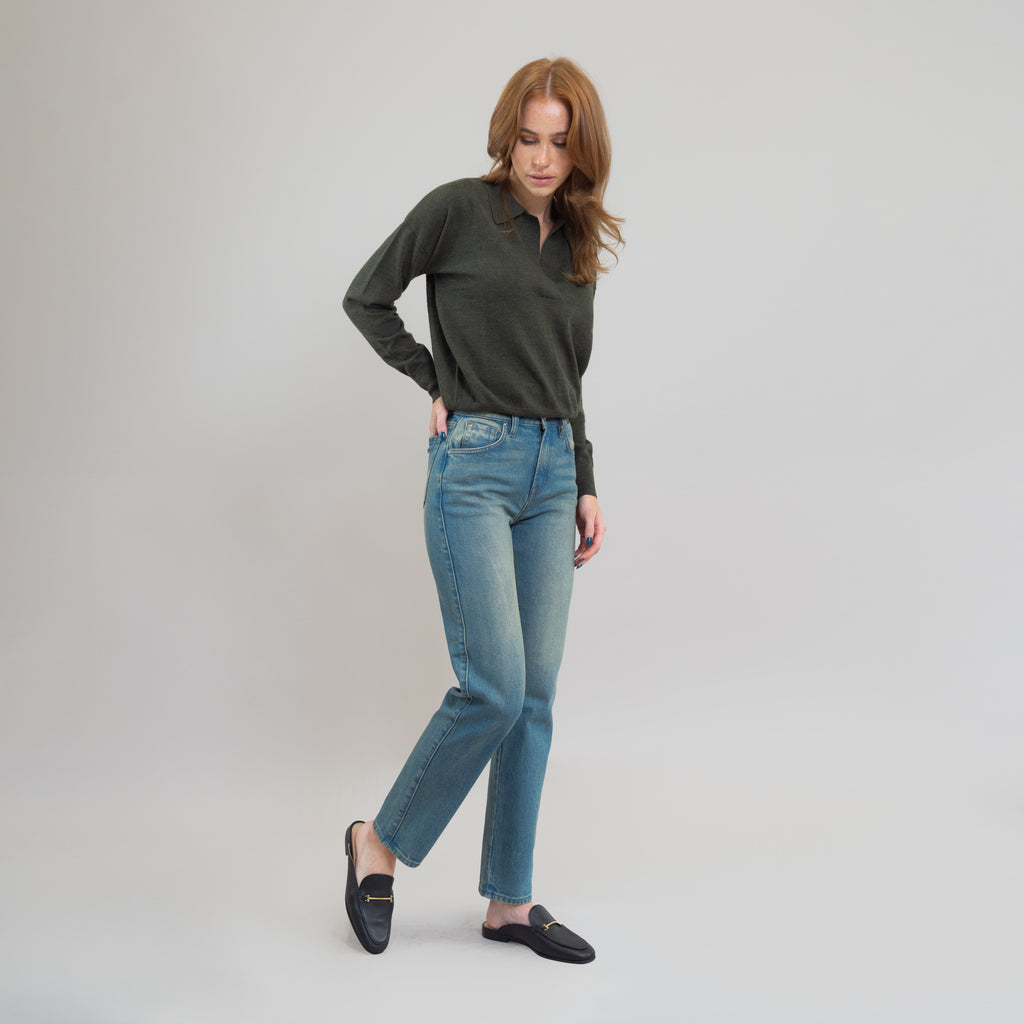 Tags:(5'9"|8-10) True straight jeans custom sizeless tailored model Kelsey in Indigo Dune