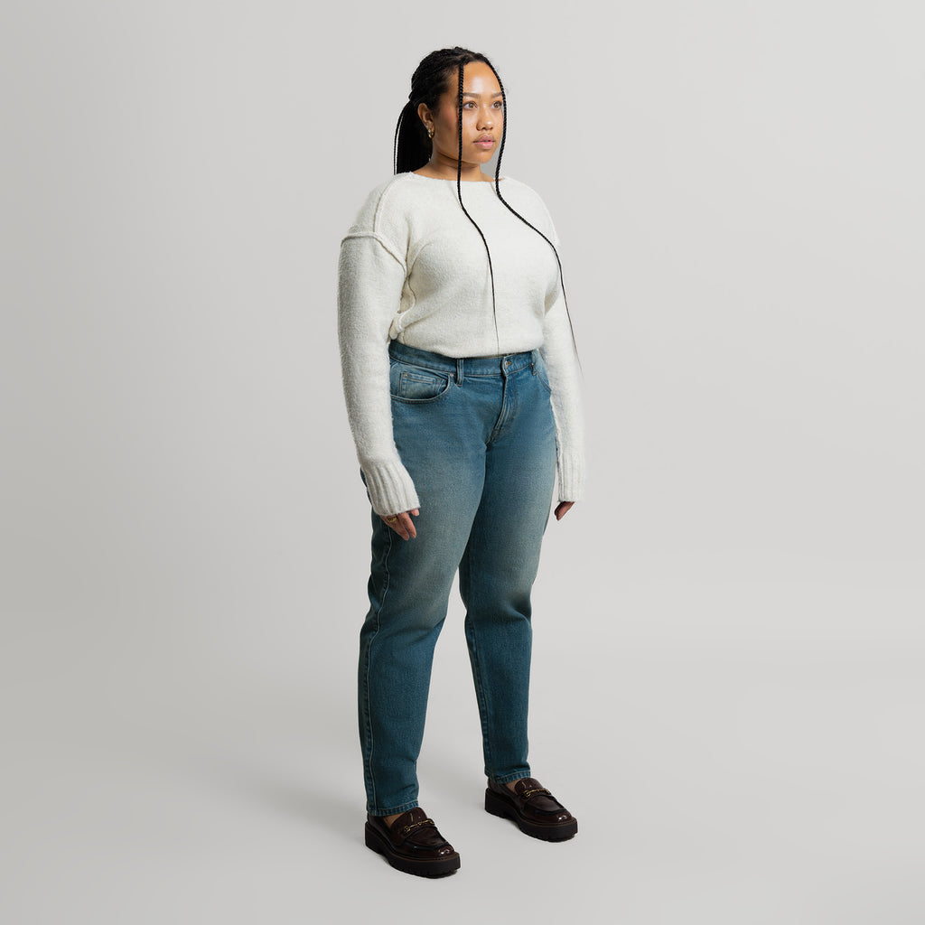 Tags:(5'2"|10-12) True vintage mom jeans custom sizeless tailored model Alysa in Indigo Dune