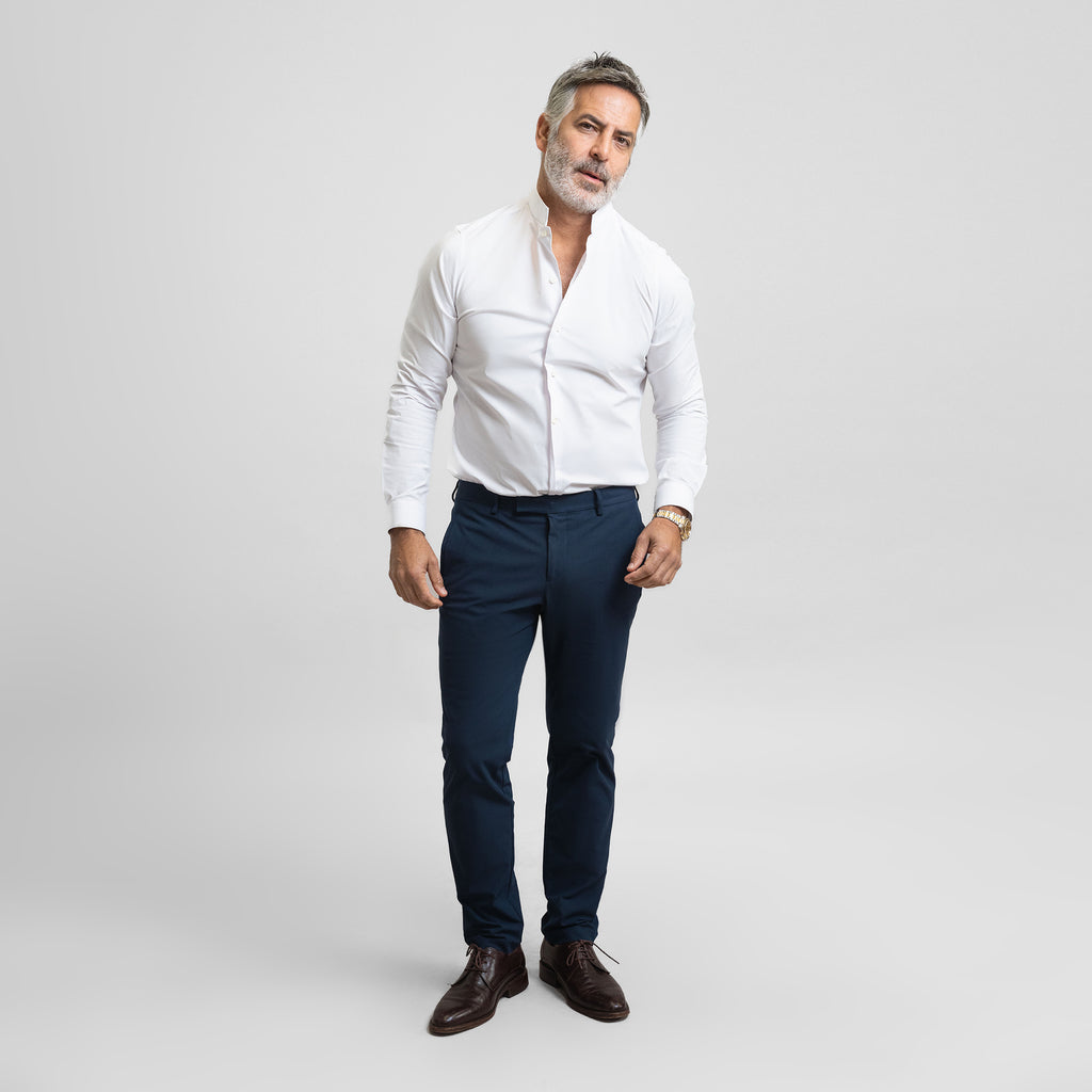 Bespoke Custom Dorsey Shirt model Guillermo in White BreezeTech