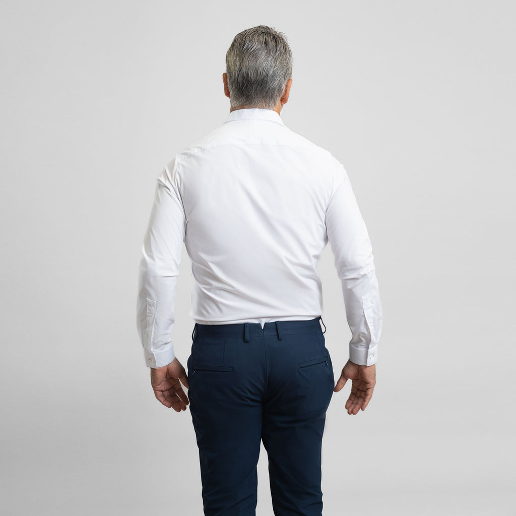 Bespoke Custom Dorsey Shirt model Guillermo in White BreezeTech