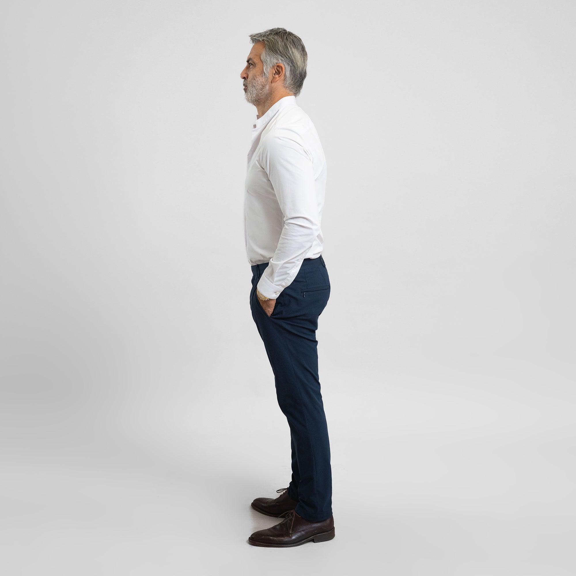Bespoke Custom Dorsey Shirt model Guillermo in White BreezeTech