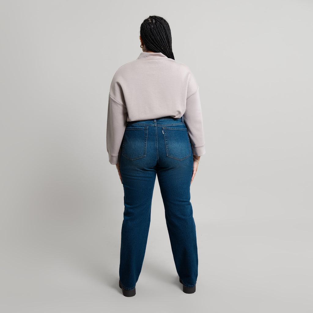 Tags:(5'2"|10-12) True straight jeans custom sizeless tailored model Alysa in Faded Sur