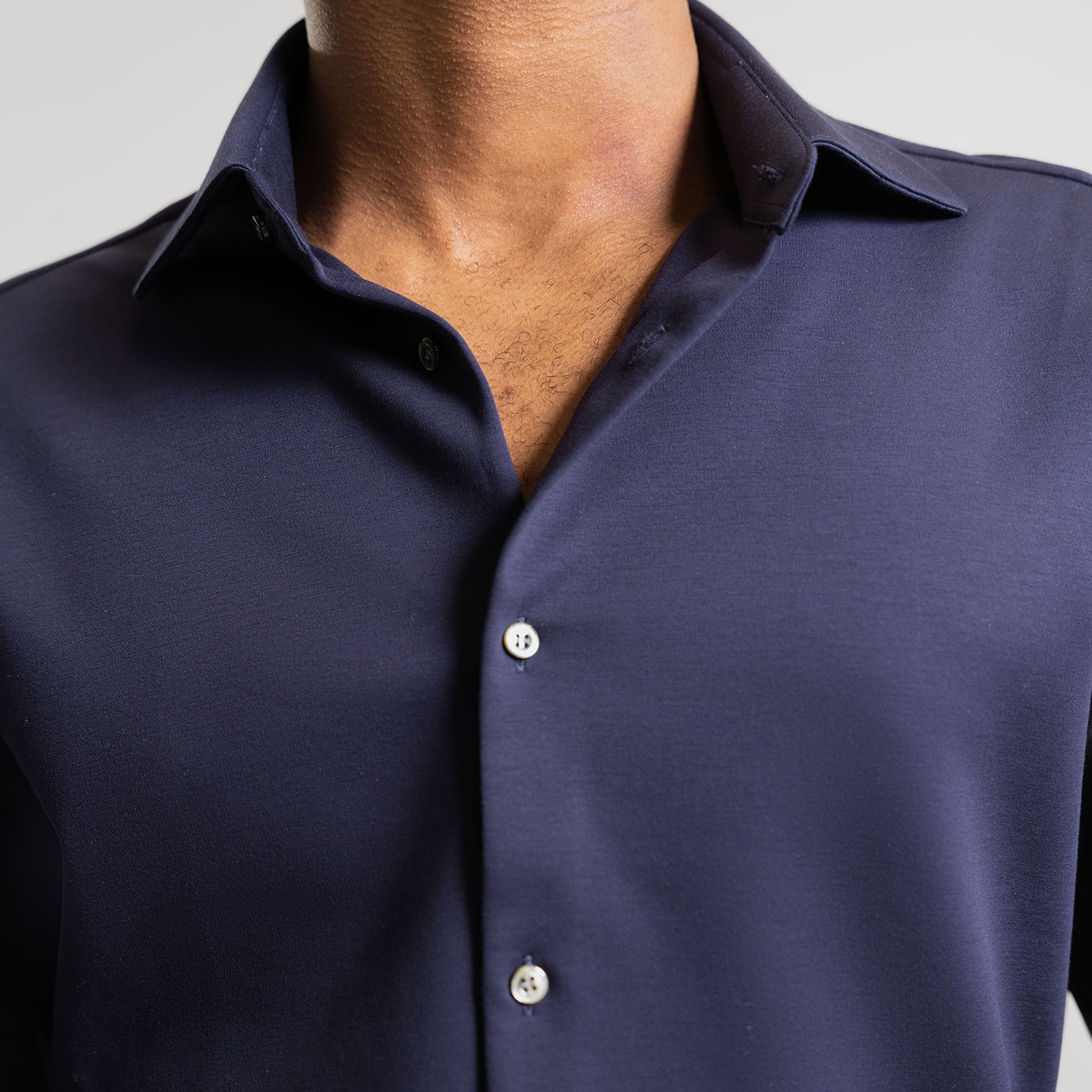 Custom Bespoke Tailored Spread Shirt model Ky in Navy PureTech