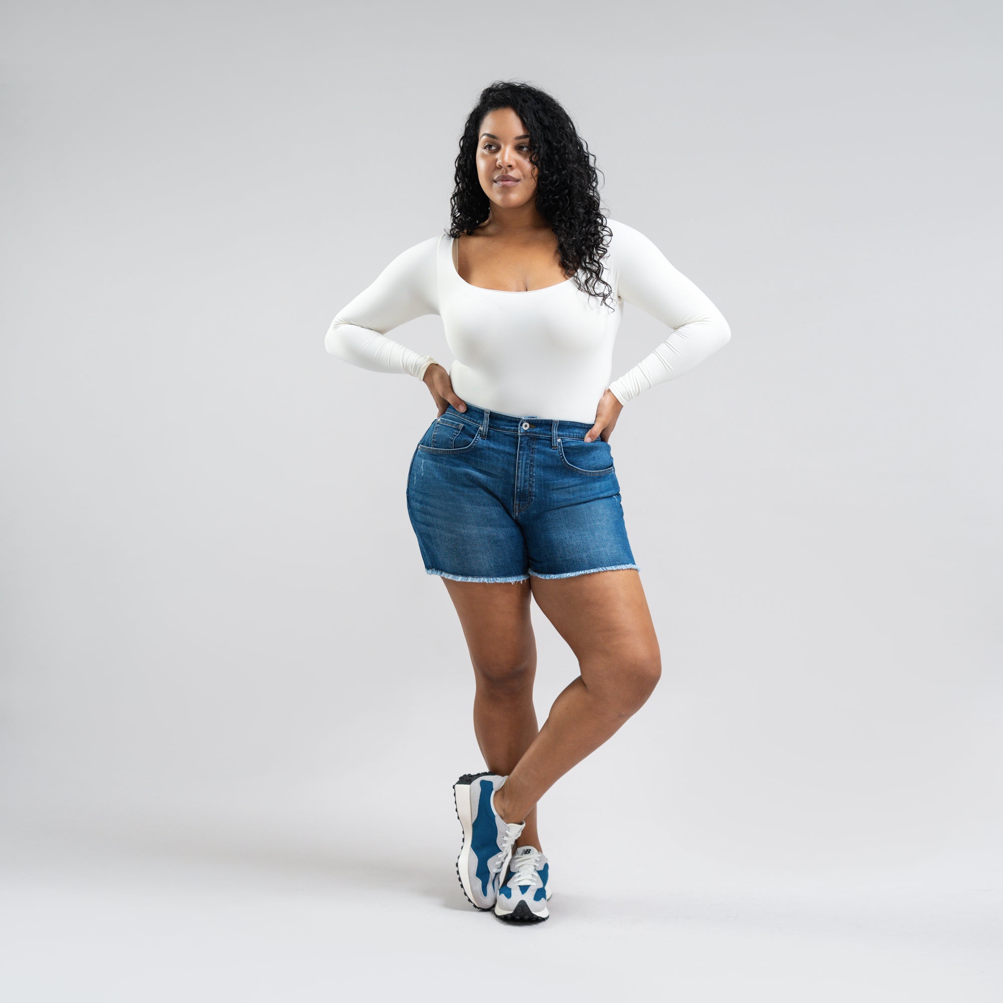 Custom jean denim shorts fit weekender model Drew in Sur Blue