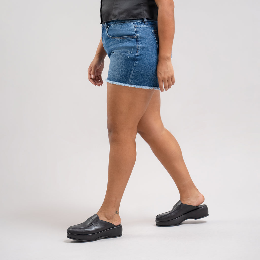 True vintage denim jean shorts custom sizeless model Drew in Faded Sur