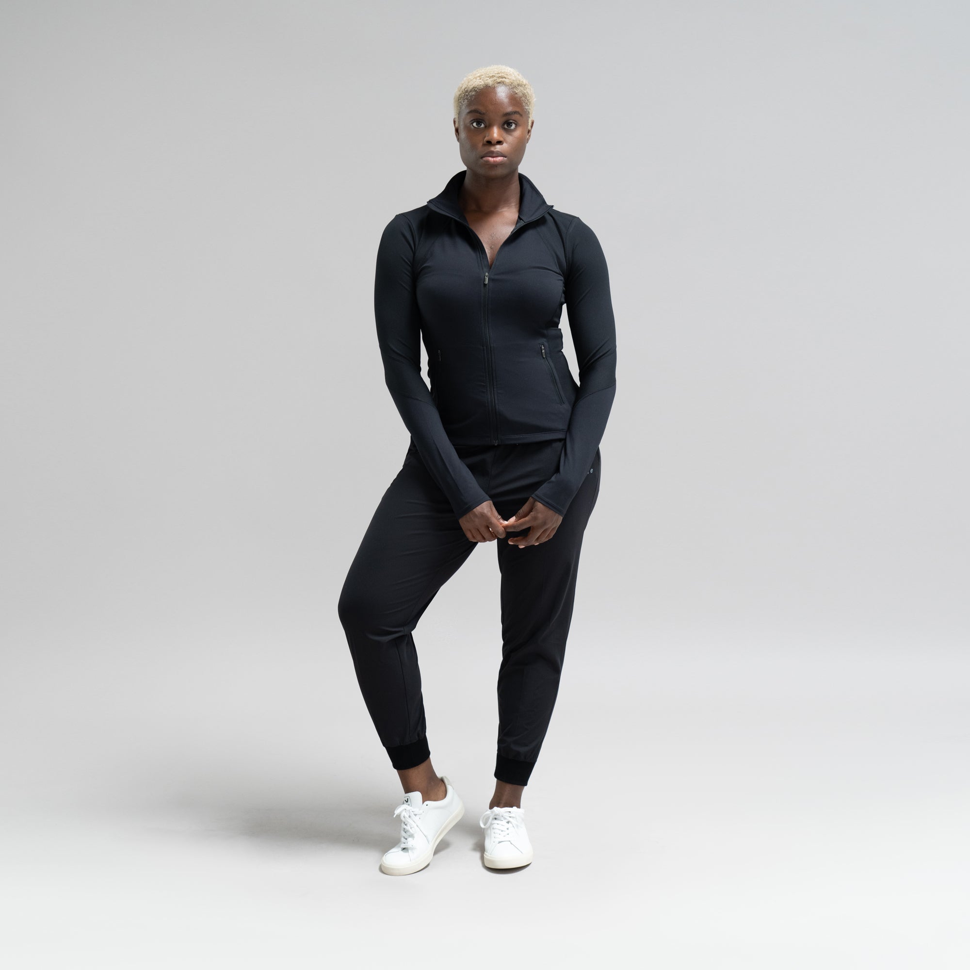 custom bespoke athleisure drawstring jogger model Amara in Black