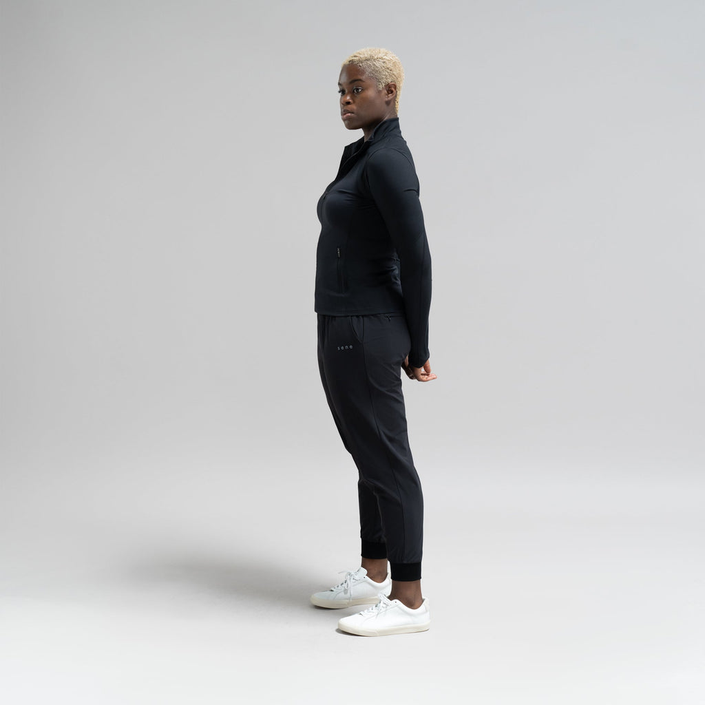 custom bespoke athleisure drawstring jogger model Amara in Black