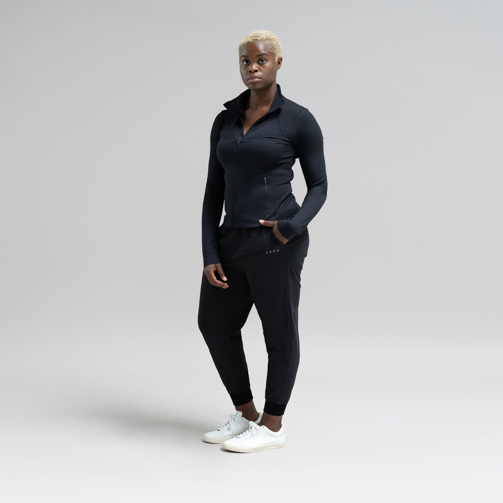 custom bespoke athleisure drawstring jogger model Amara in Black