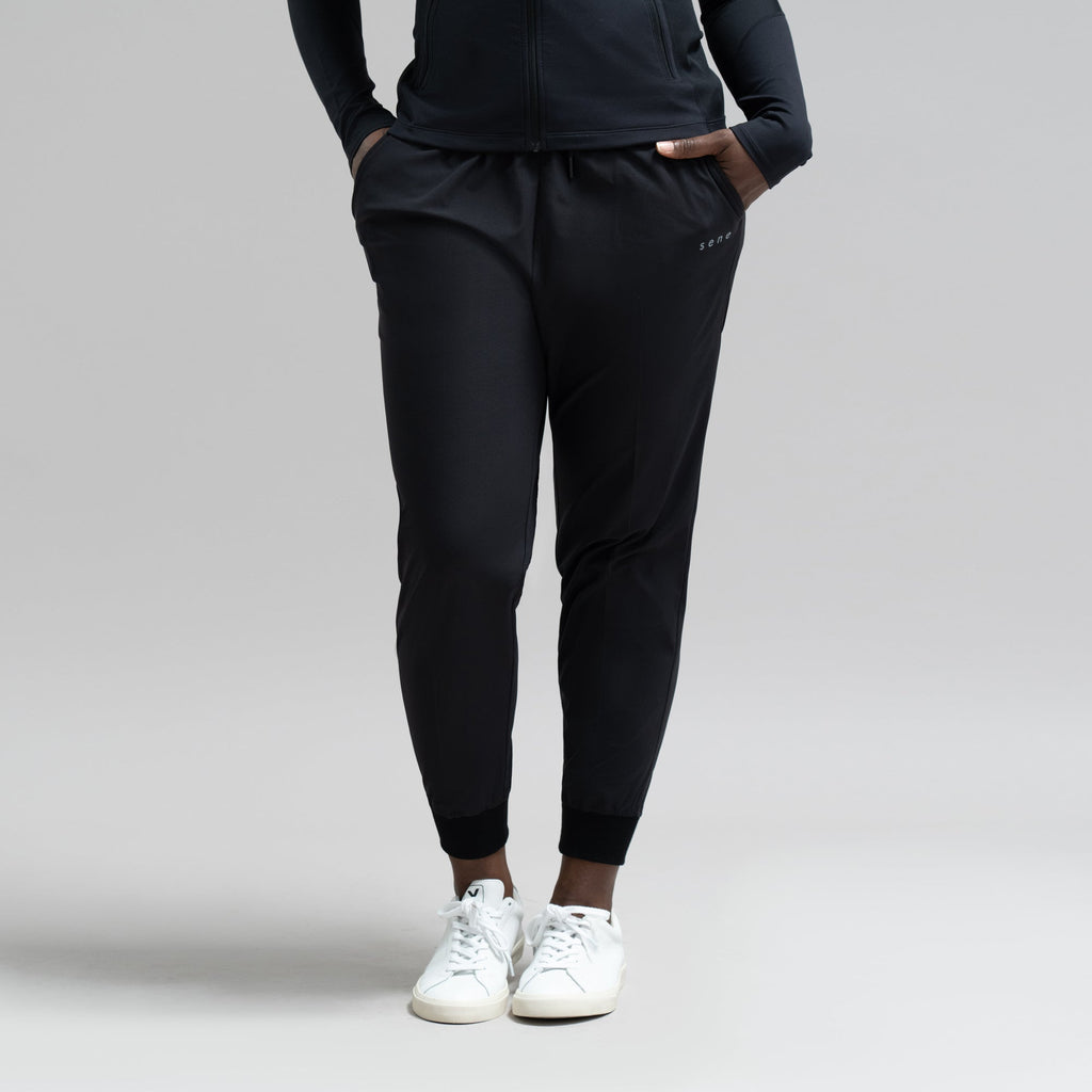 custom bespoke athleisure drawstring jogger model Amara in Black