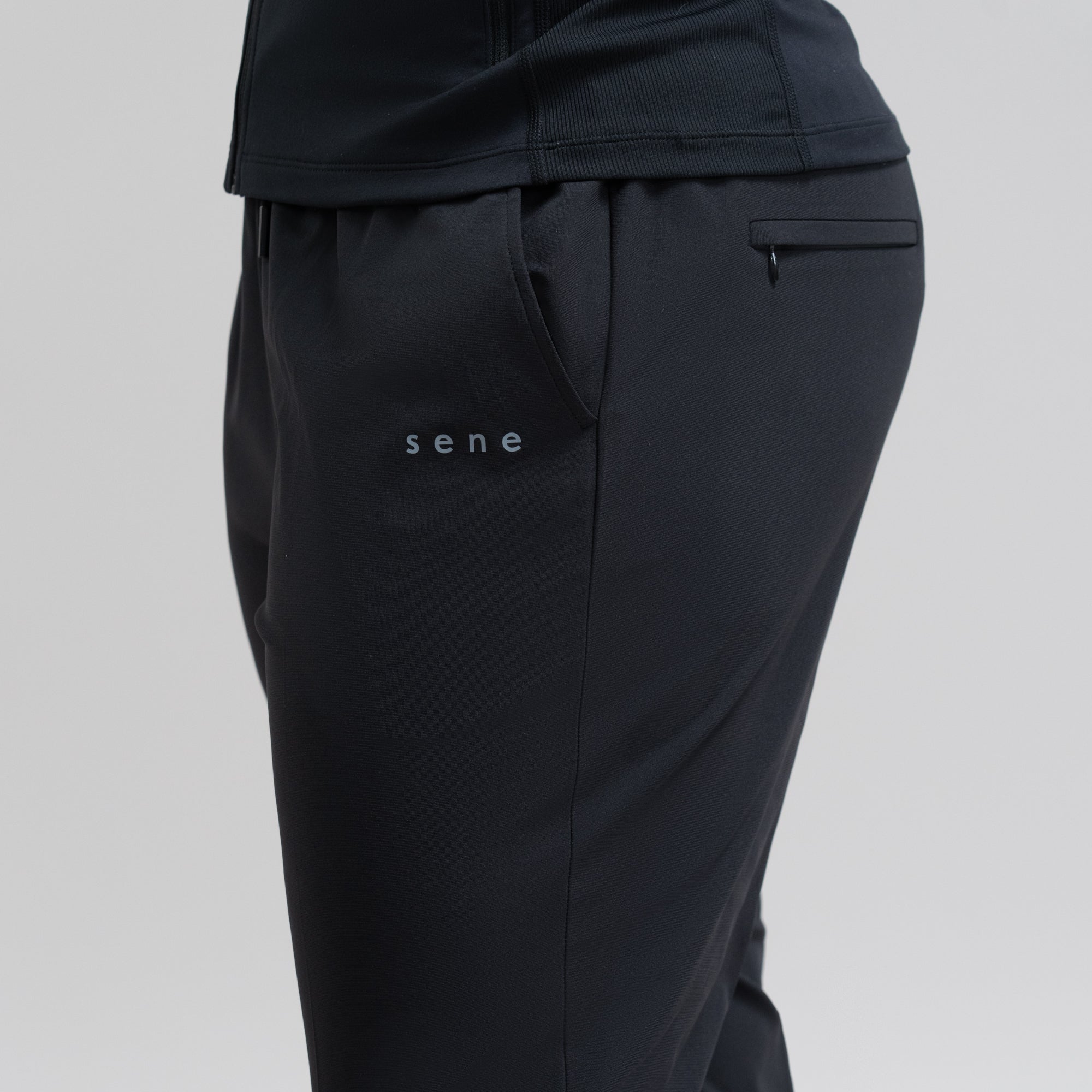 custom bespoke athleisure drawstring jogger model Amara in Black