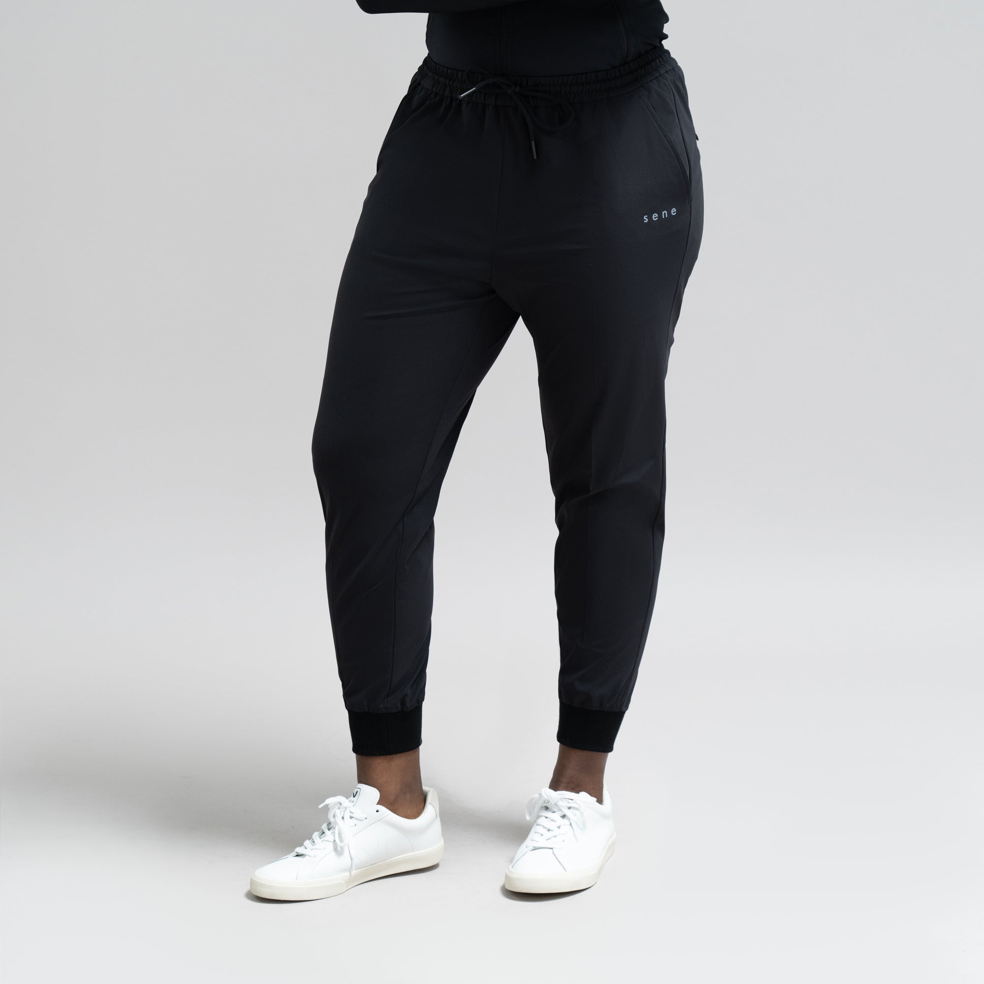 custom bespoke athleisure drawstring jogger model Amara in Black