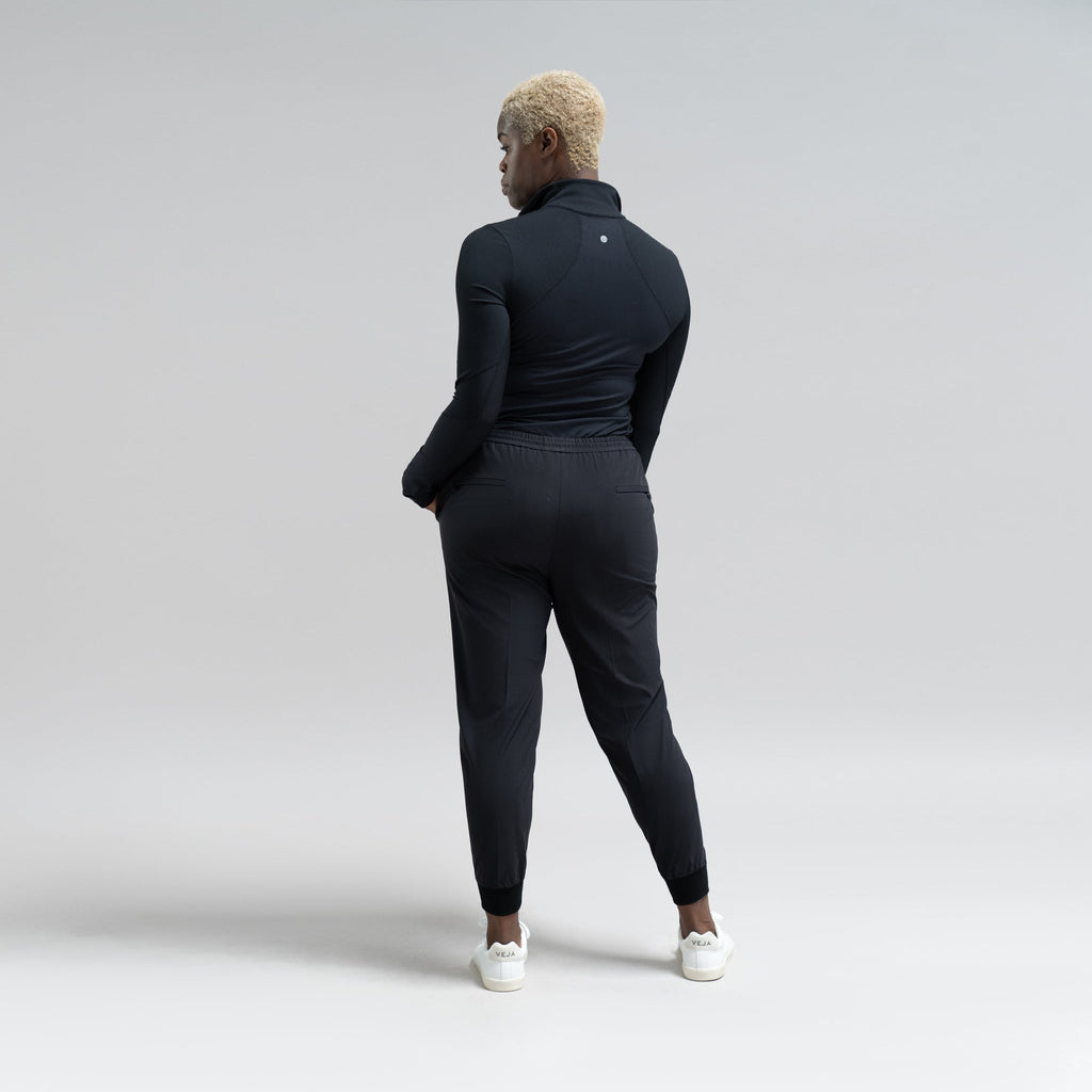 custom bespoke athleisure drawstring jogger model Amara in Black