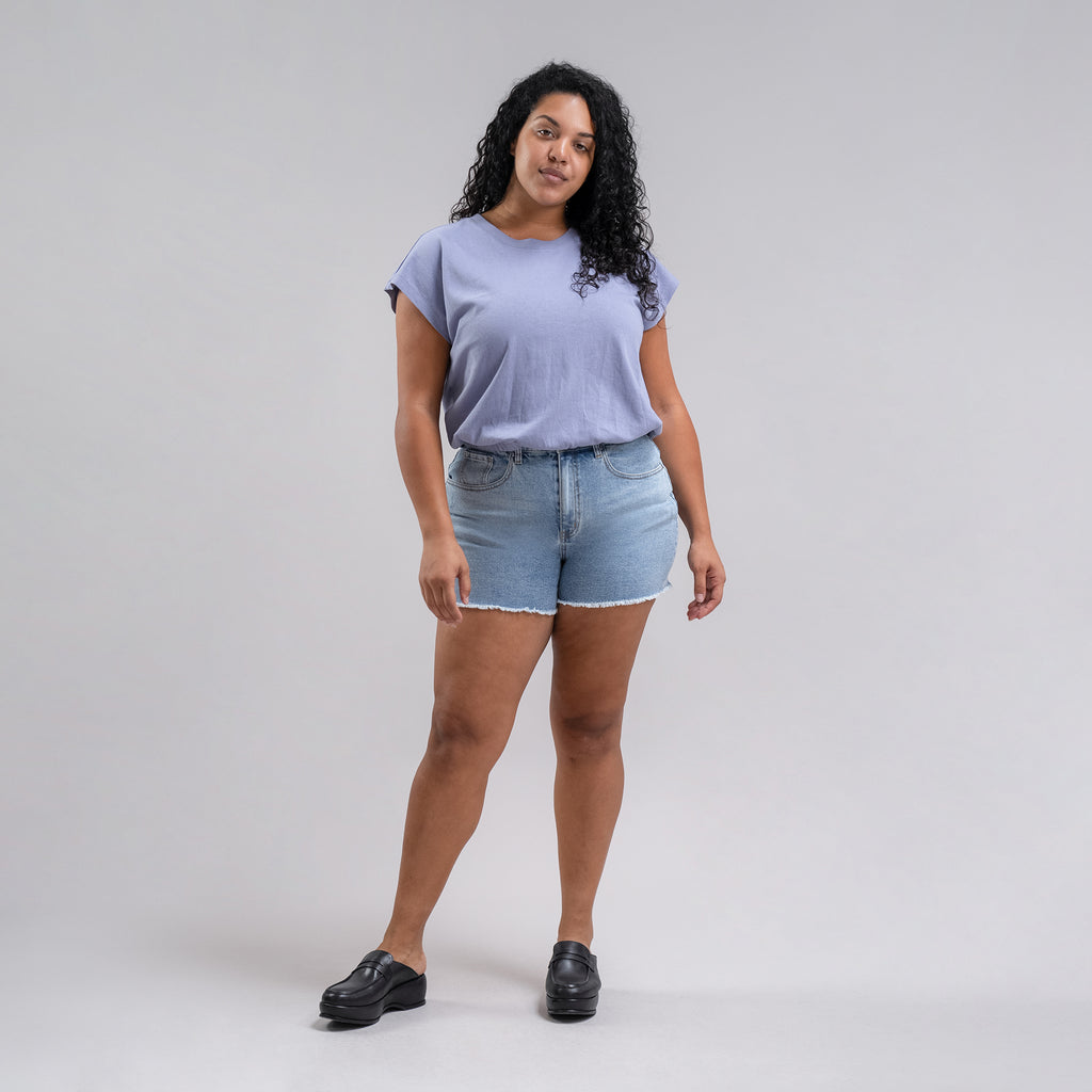 True vintage denim jean shorts custom sizeless model Drew in Vintage Gin