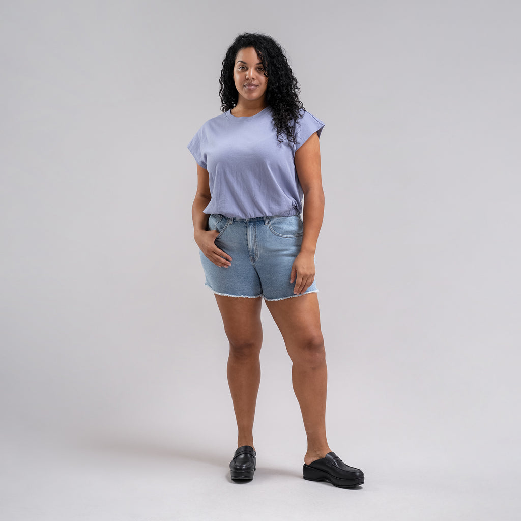 True vintage denim jean shorts custom sizeless model Drew in Vintage Gin