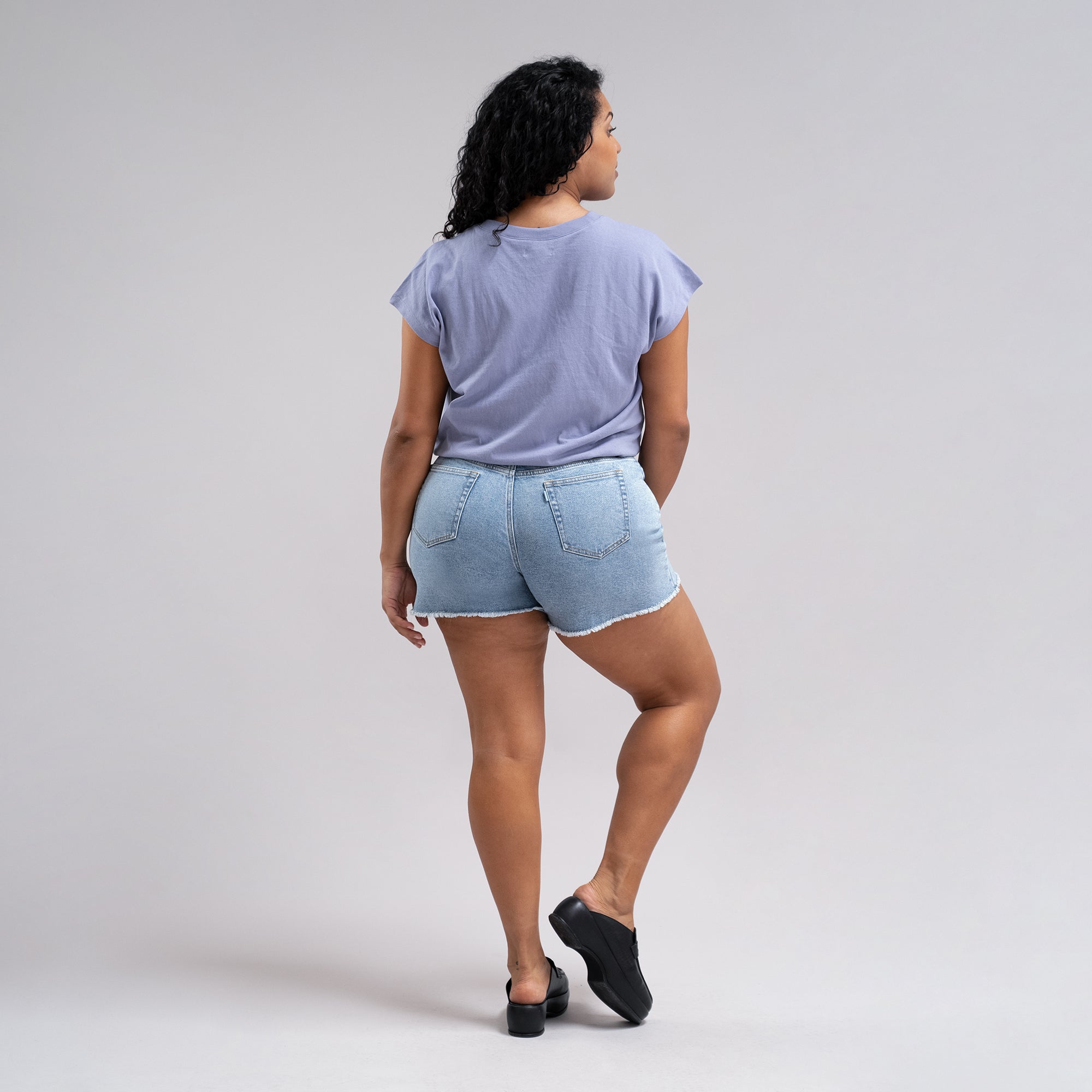 True vintage denim jean shorts custom sizeless model Drew in Vintage Gin