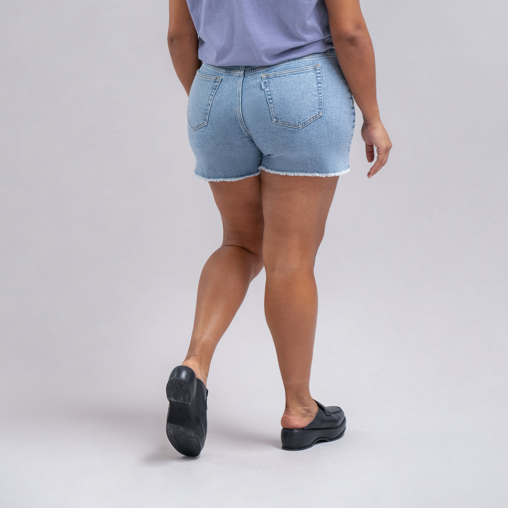 True vintage denim jean shorts custom sizeless model Drew in Vintage Gin