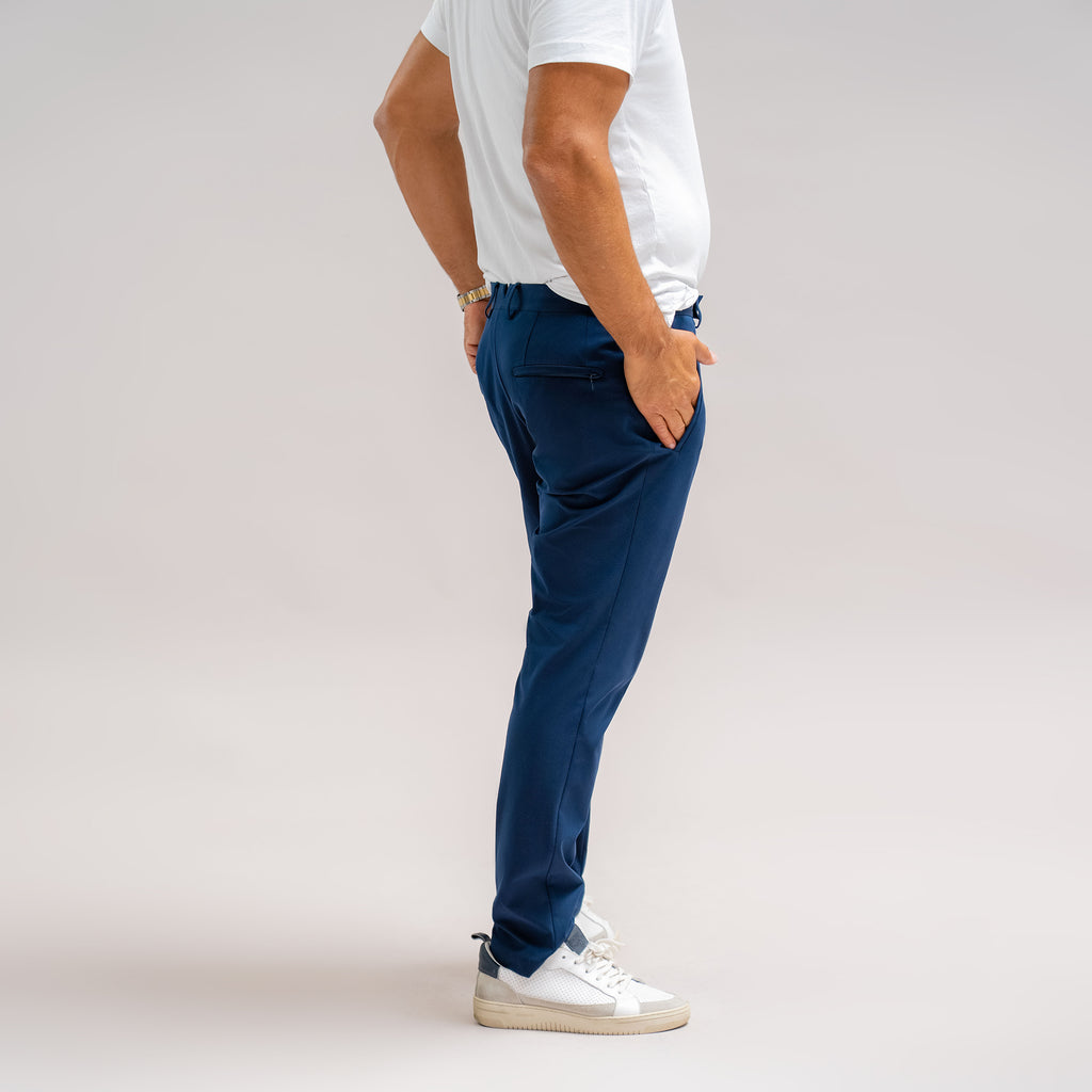 bespoke custom trousers pant chino performance technical model Guillermo in Italian Blue