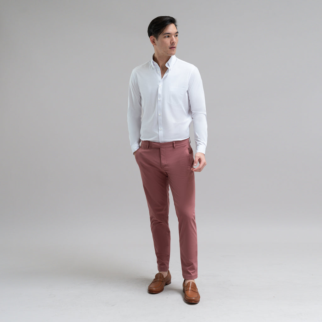Custom Bespoke Tailored Mercer Shirt model Jesse in White BreezeTech