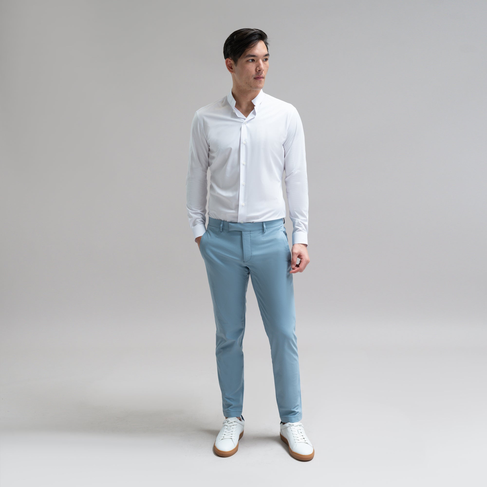Bespoke Custom Dorsey Shirt model Jesse in White BreezeTech