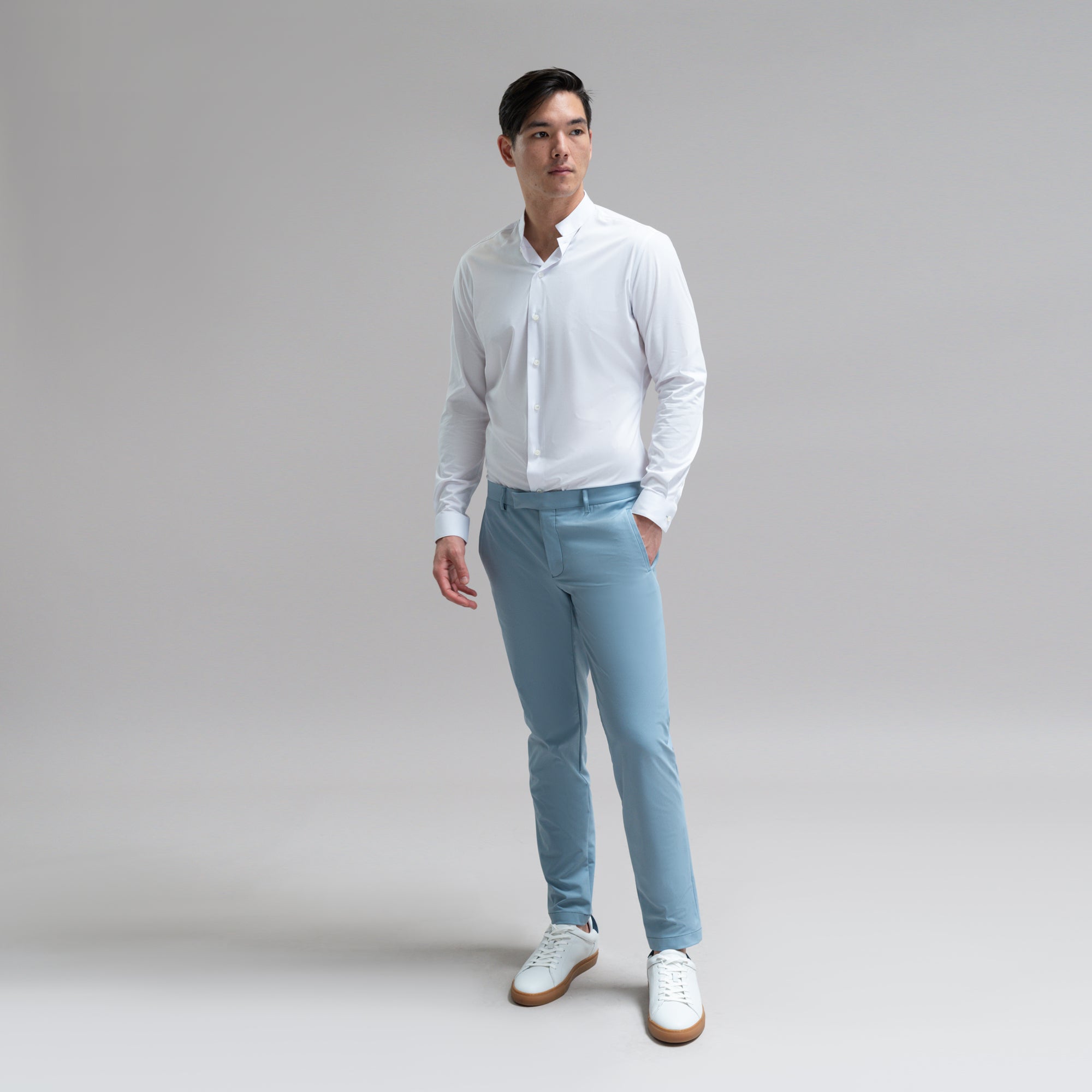 Bespoke Custom Dorsey Shirt model Jesse in White BreezeTech